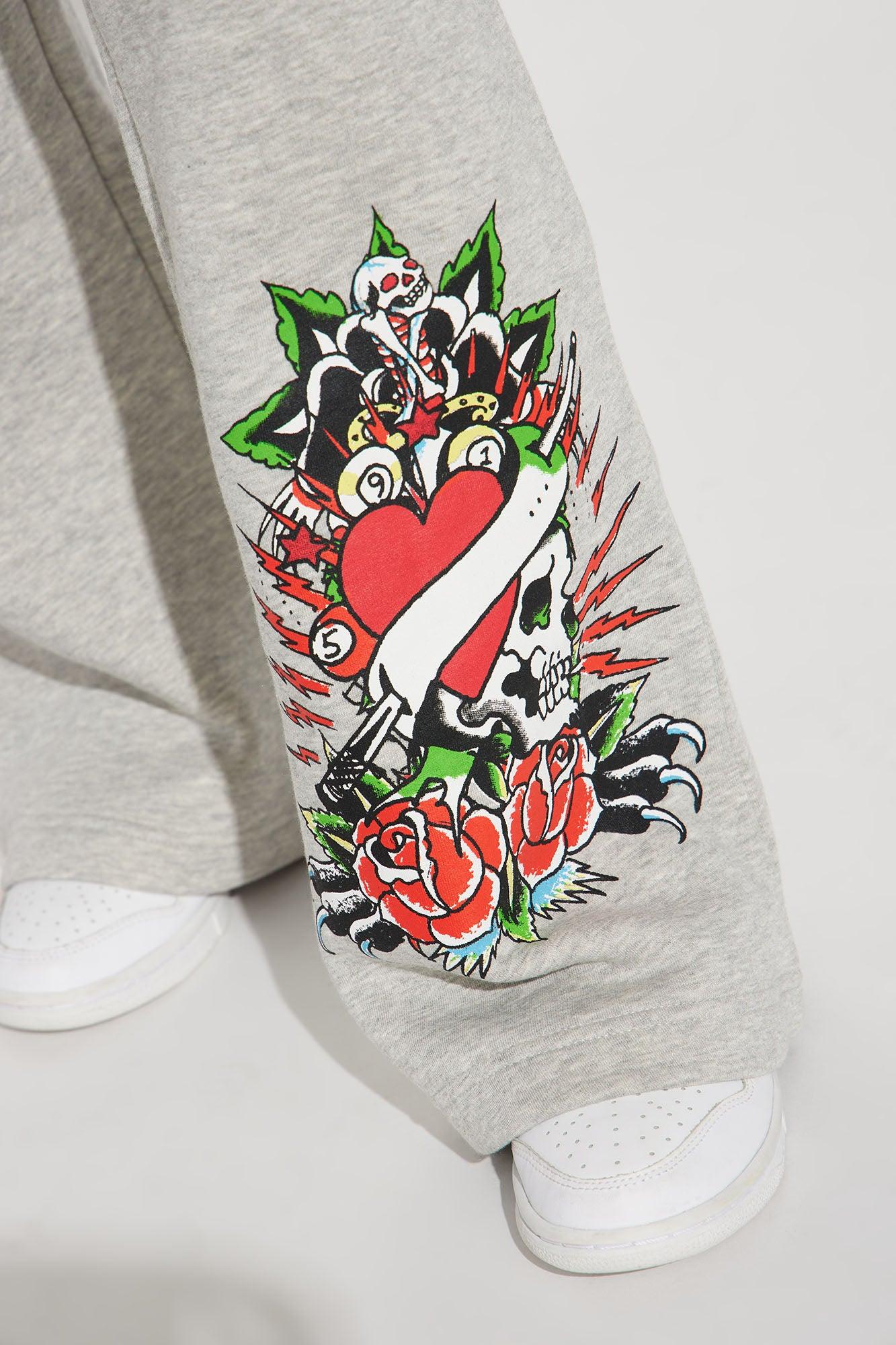 Heart Of Roses Ed Hardy Pant - Heather Grey Product Image
