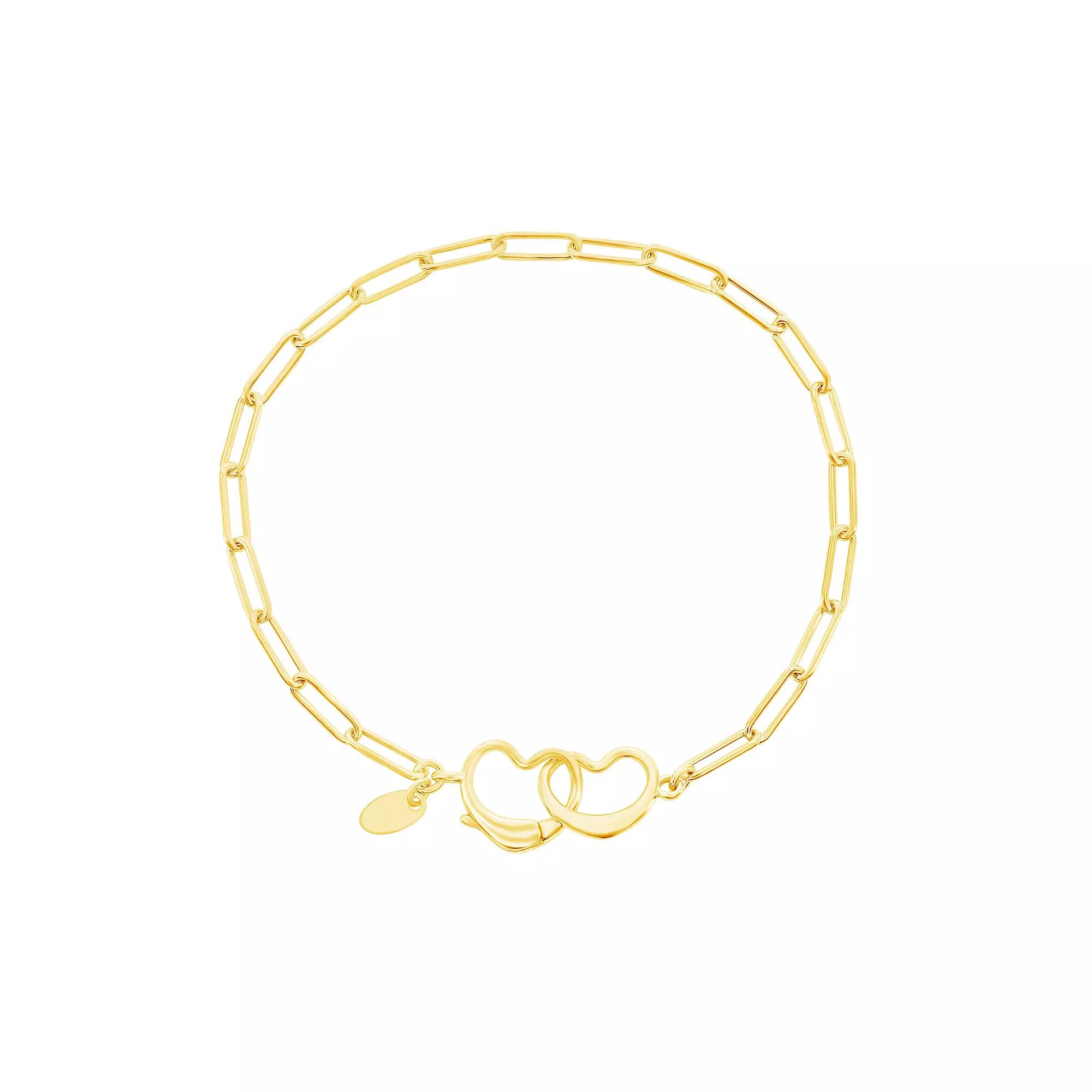 Argento Bella Sterling Silver Paperclip Heart Clasp Bracelet, Women's, Size: 7.5", Gold Tone Product Image