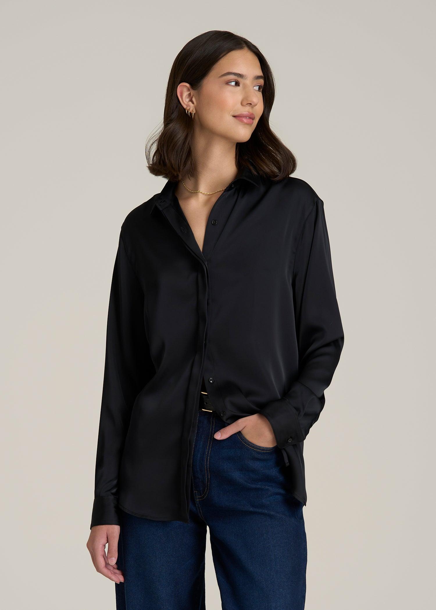Relaxed Button-Up Blouse for Tall Women in Black Female Product Image