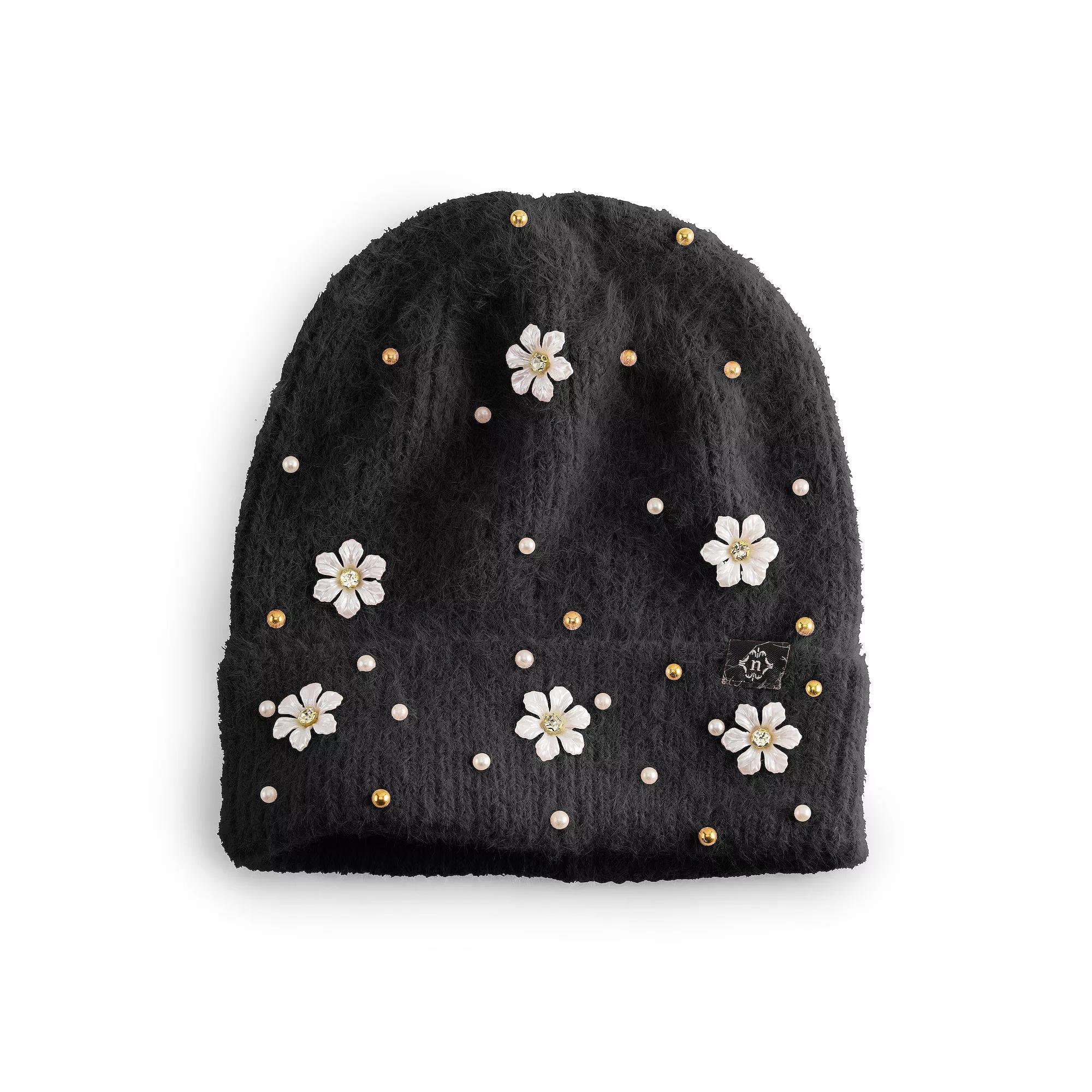 Women's Nanette Lepore Faux Pearl & Flower Beanie, Pink Product Image