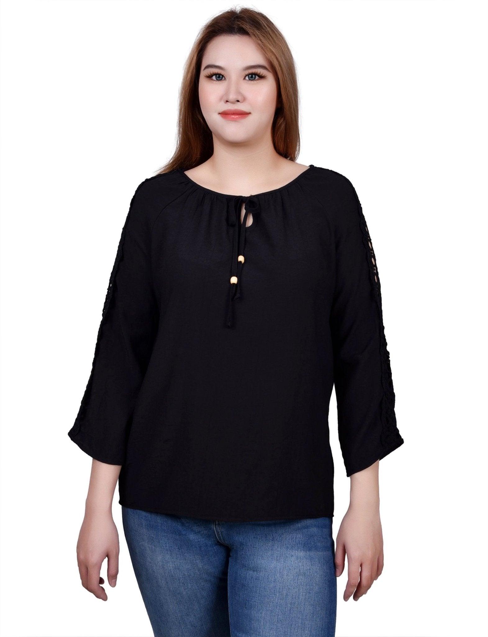 3/4 Length Sleeve Crochet Detail Blouse Product Image