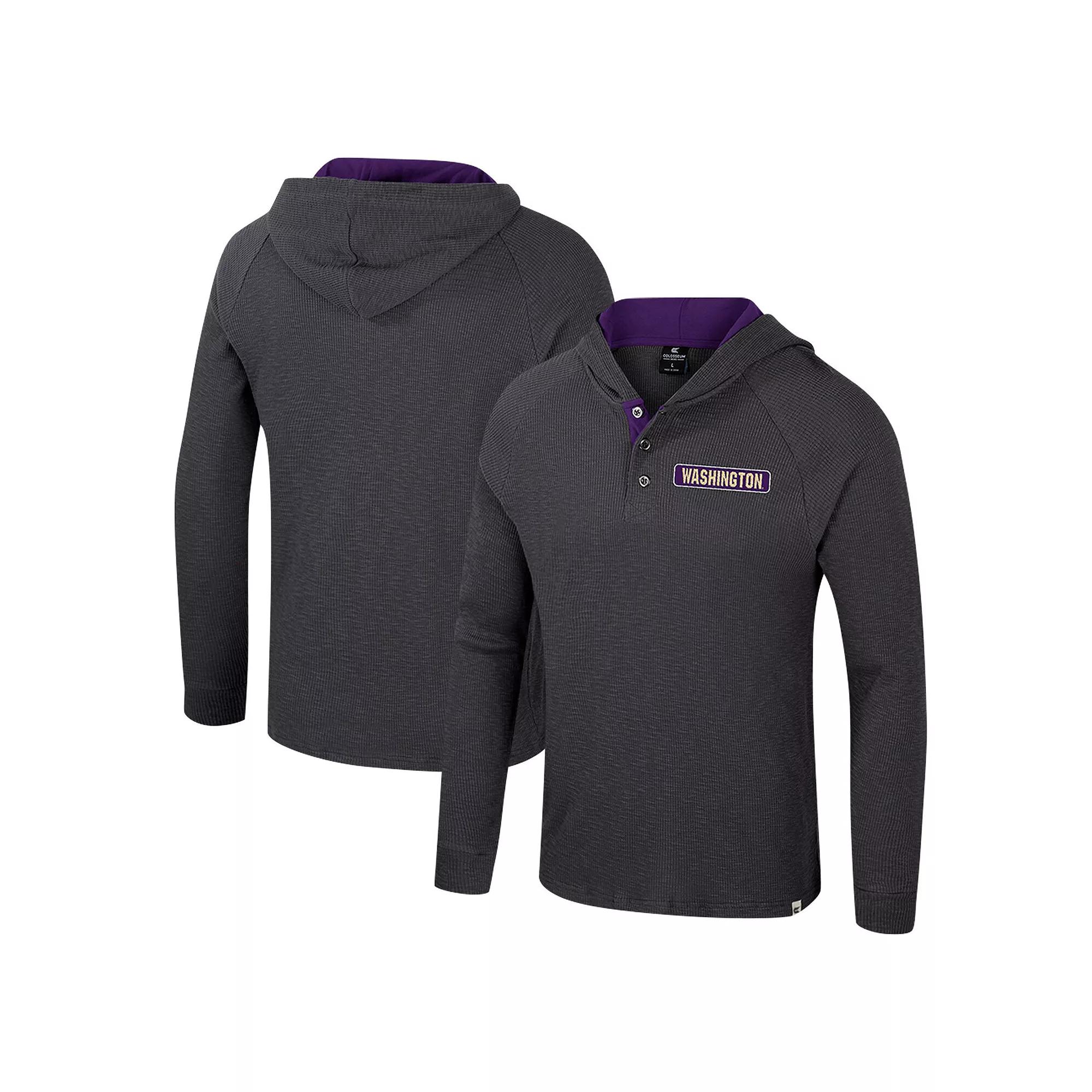 Men's Colosseum Charcoal Washington Huskies Dujour Ralgan Long Sleeve Henley Hoodie T-Shirt,  Product Image