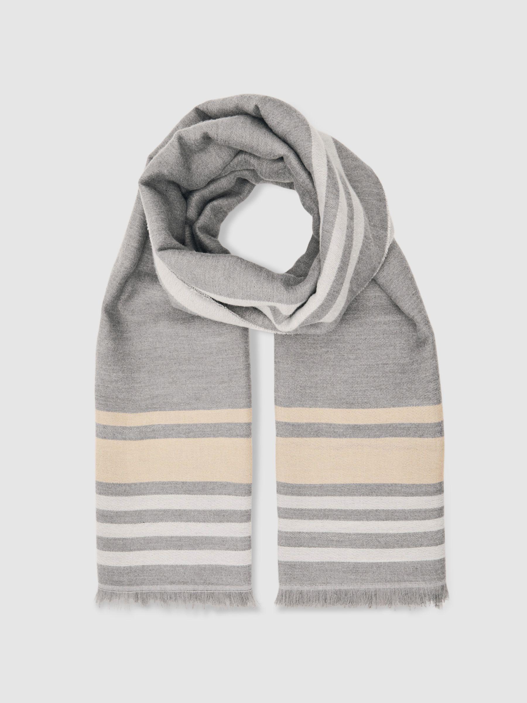 Border Stripe Fringed Scarf in Grey Product Image