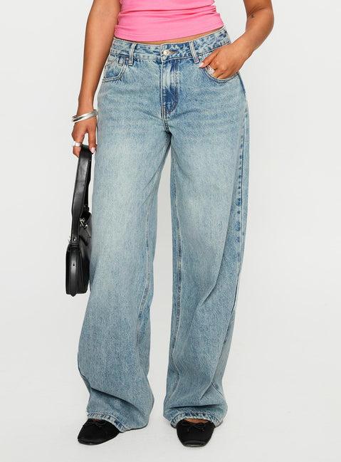 Edge Of Town Mid Rise Straight Leg Jeans Vintage Blue Product Image