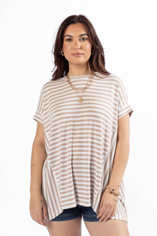 Had It All Beige and Ivory Oversized Stripe Tee Product Image