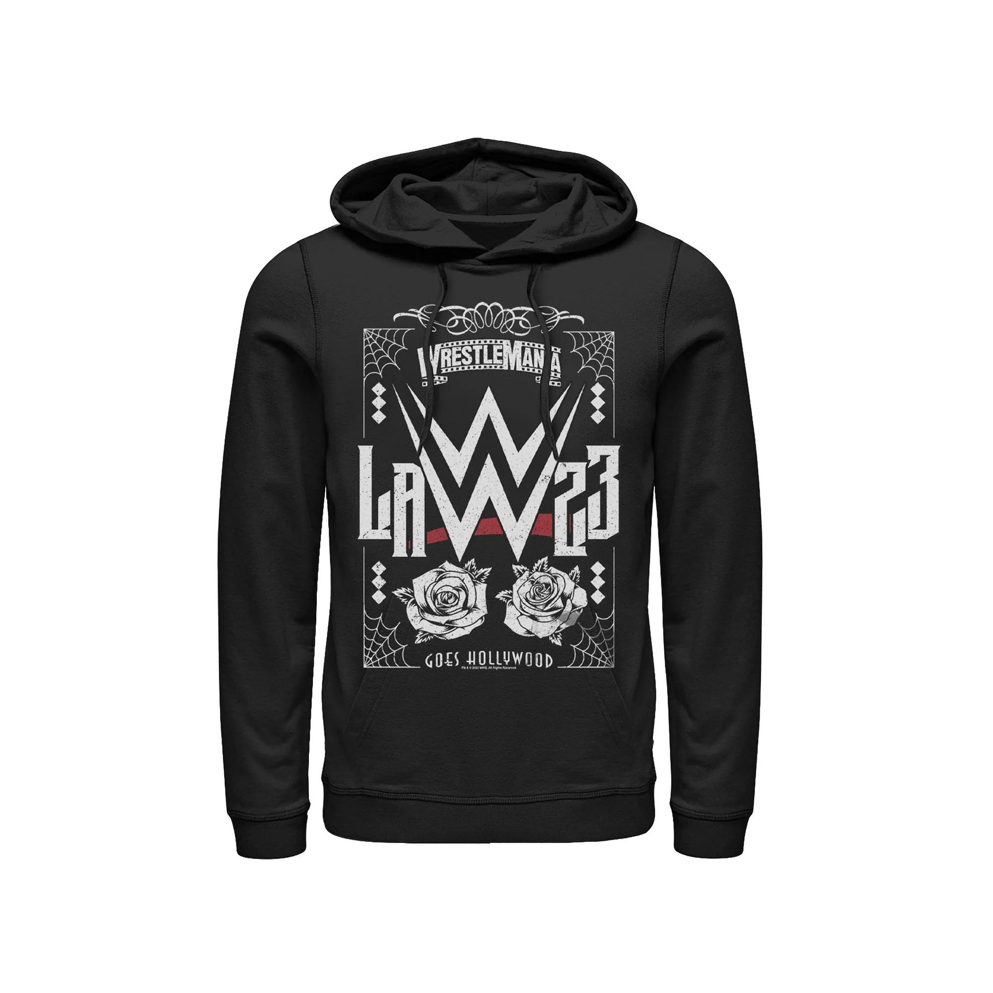 Men's WWE Wrestlemania Goes Hollywood LA 23 Roses Cobwebs Graphic Hoodie, Size: XL, Black Product Image