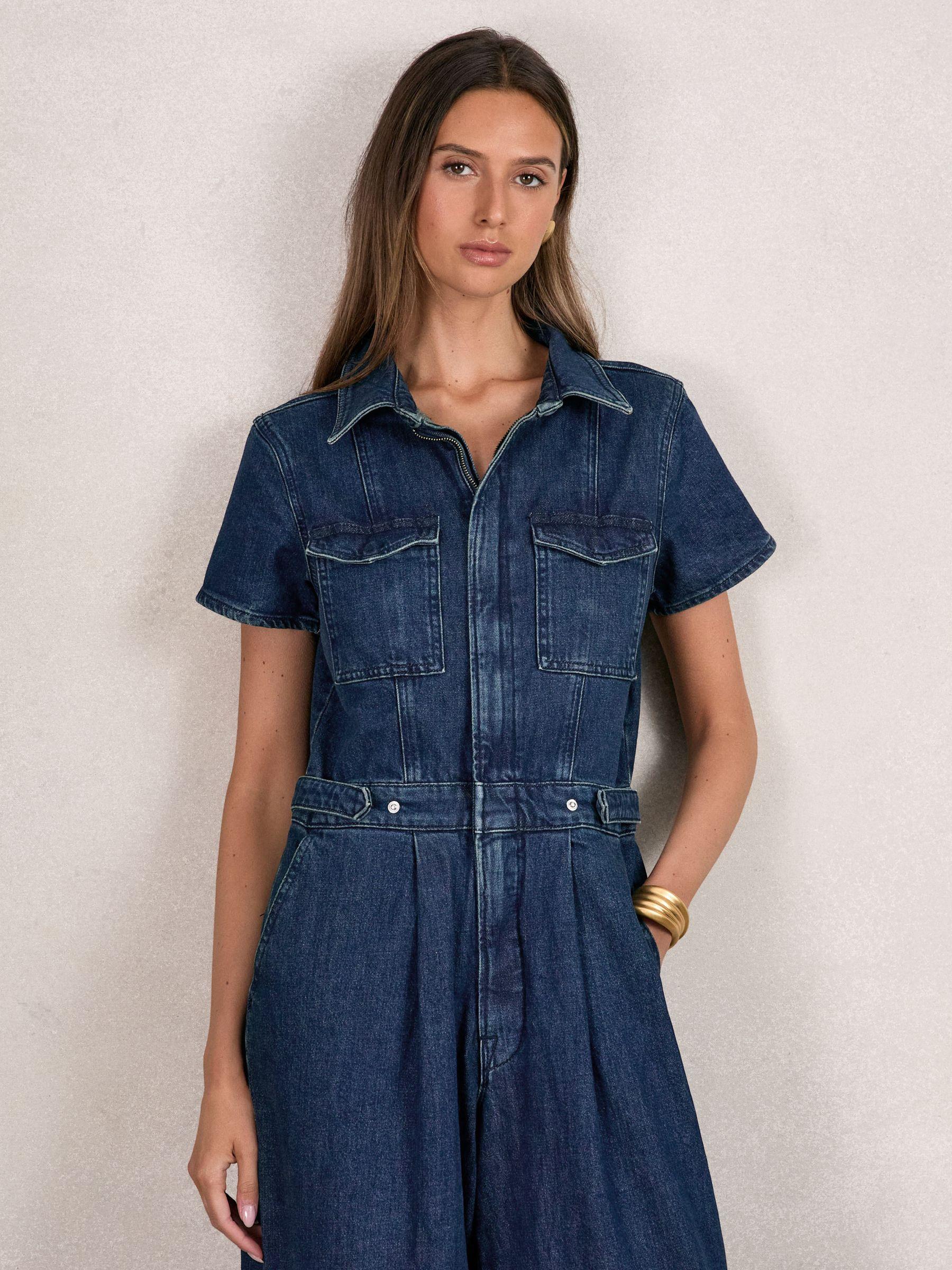 Good American Wide-Leg Denim Jumpsuit in Dark Indigo Product Image