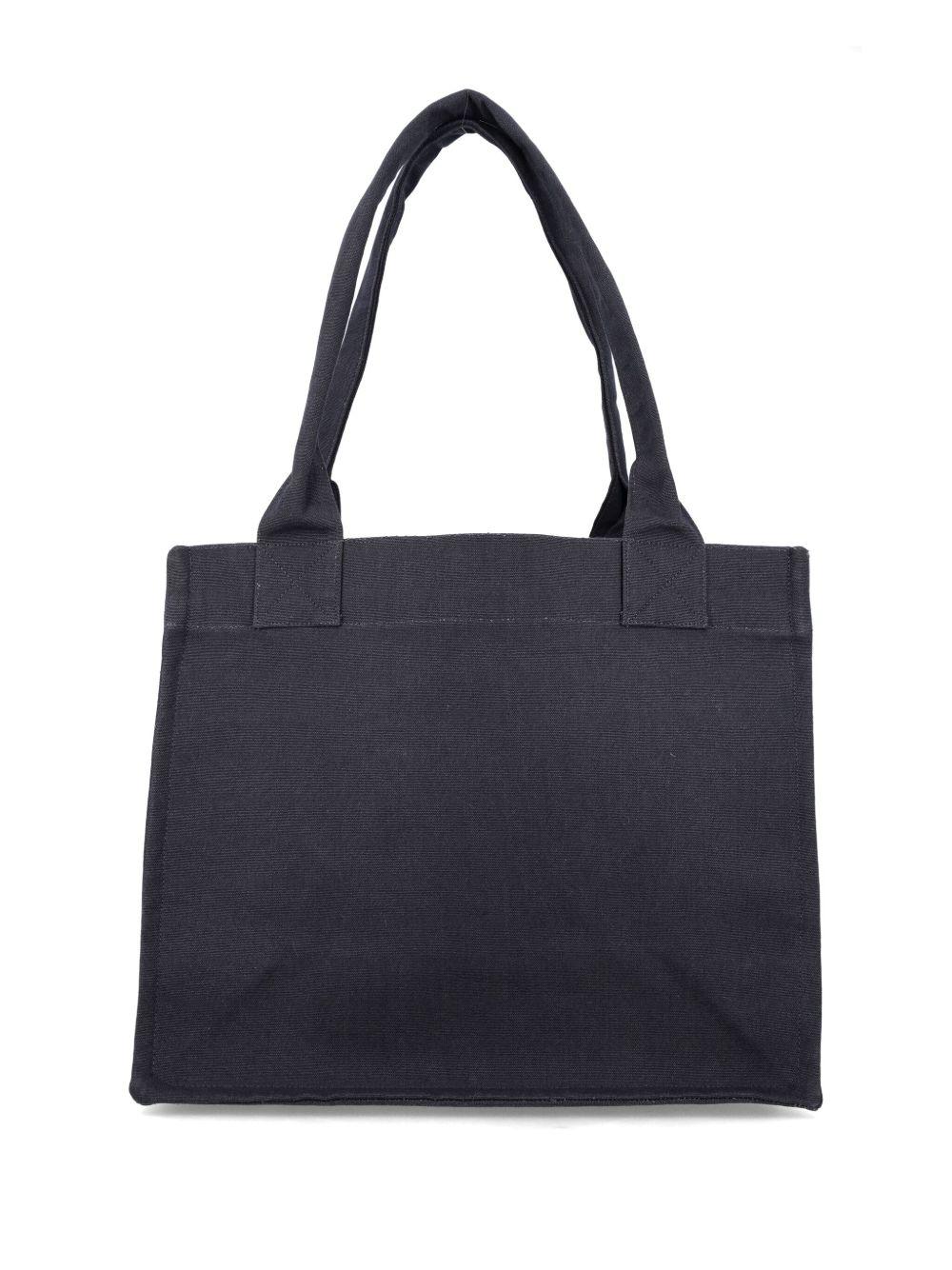 GANNI Black Shopper With Embroidered Logo On The Front In Denim Woman In Multicolor Product Image