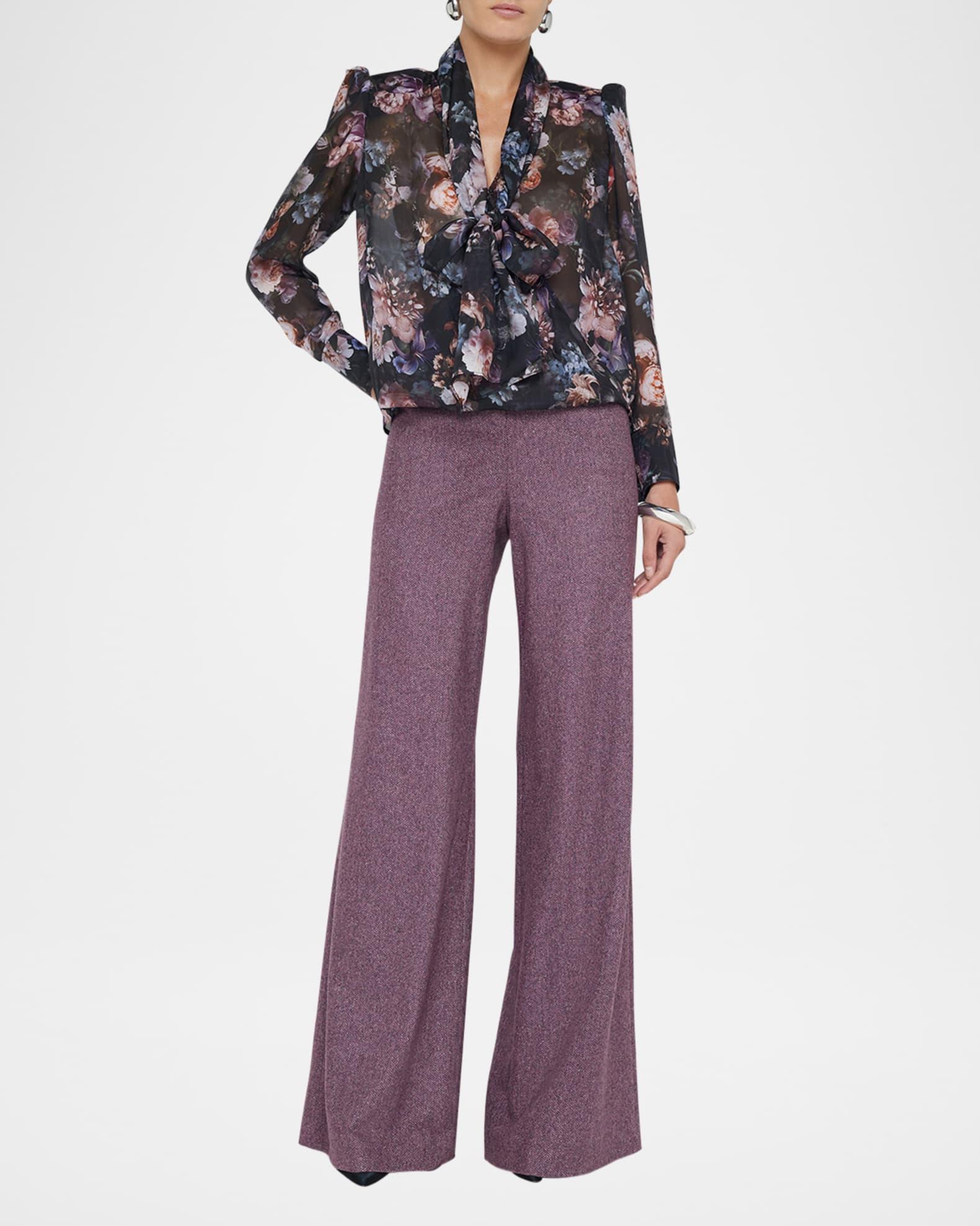 Cambria Tie-Neck Floral Silk Blouse Product Image