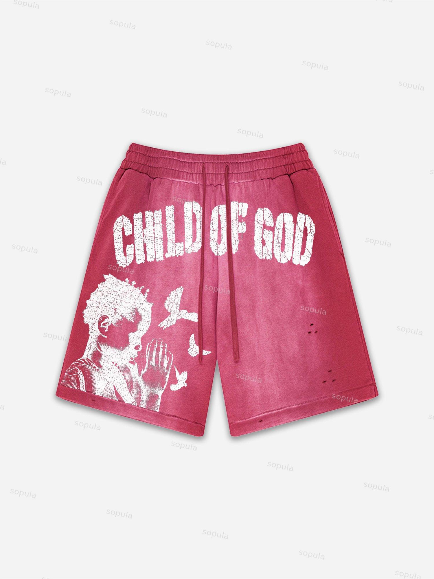 Child Of God Praying For Peace Print Vintage Washed Ripped Shorts Product Image