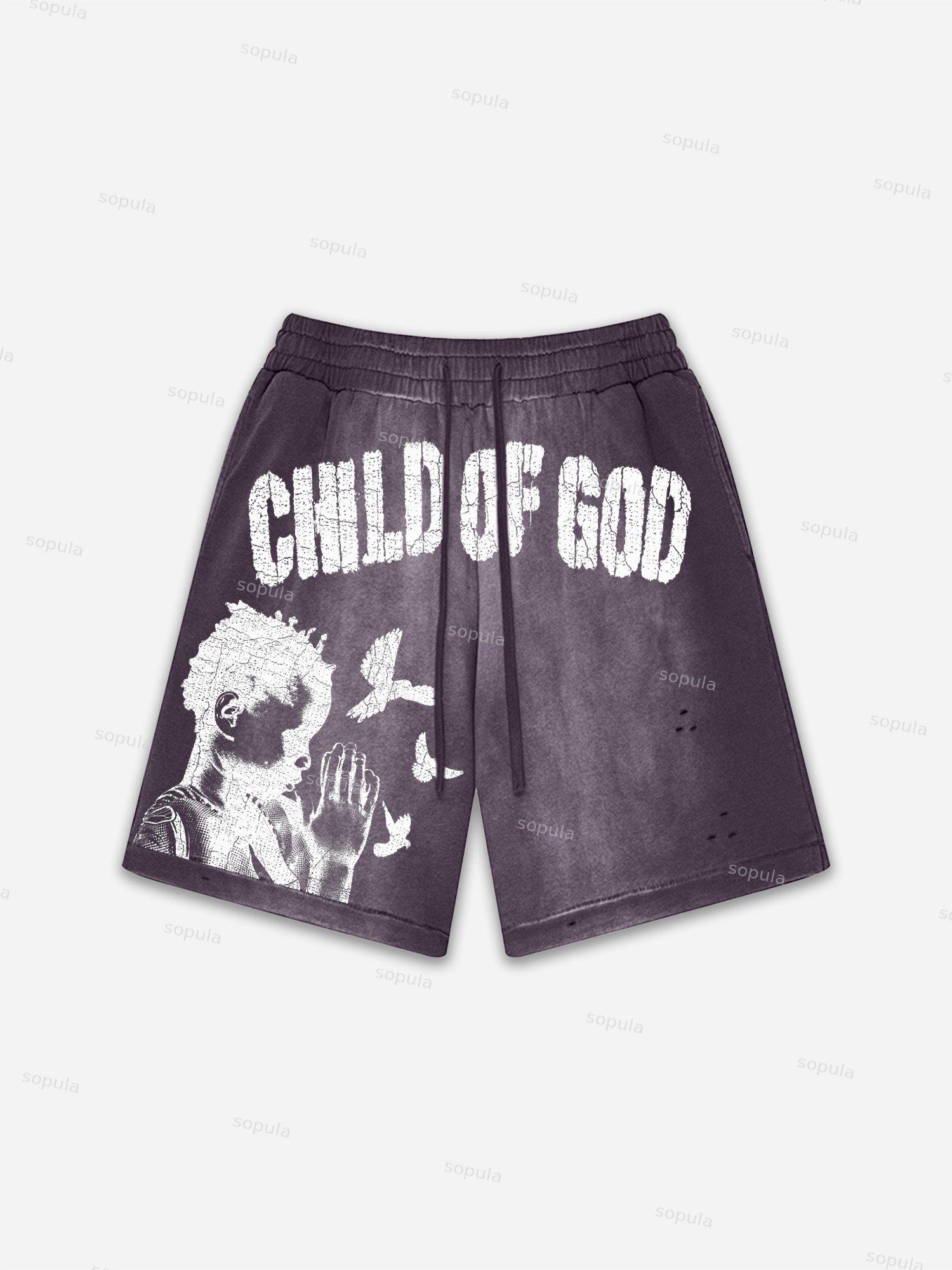Child Of God Praying For Peace Print Vintage Washed Ripped Shorts Product Image