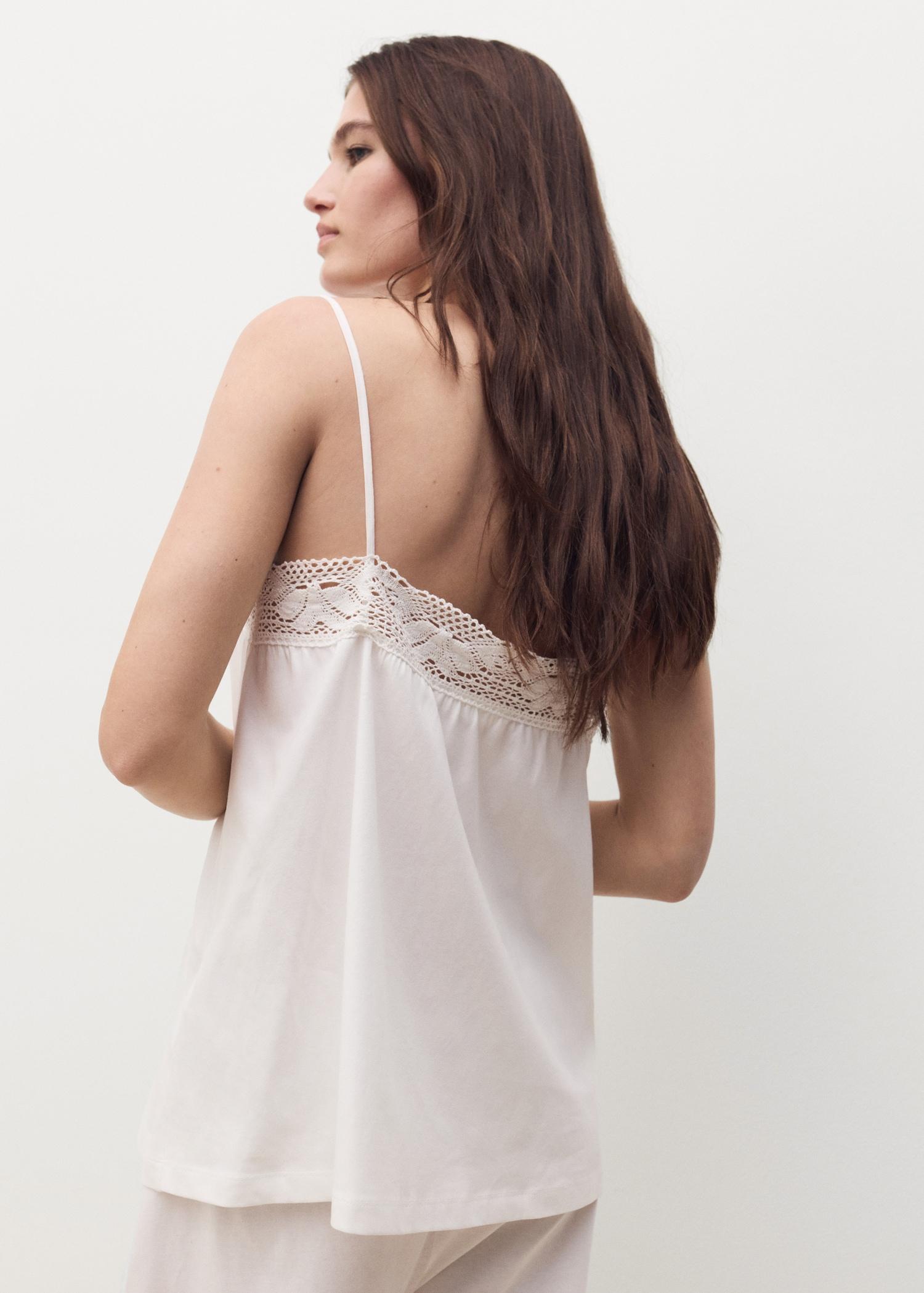 Cotton top with lace straps - Women | MANGO USA Product Image