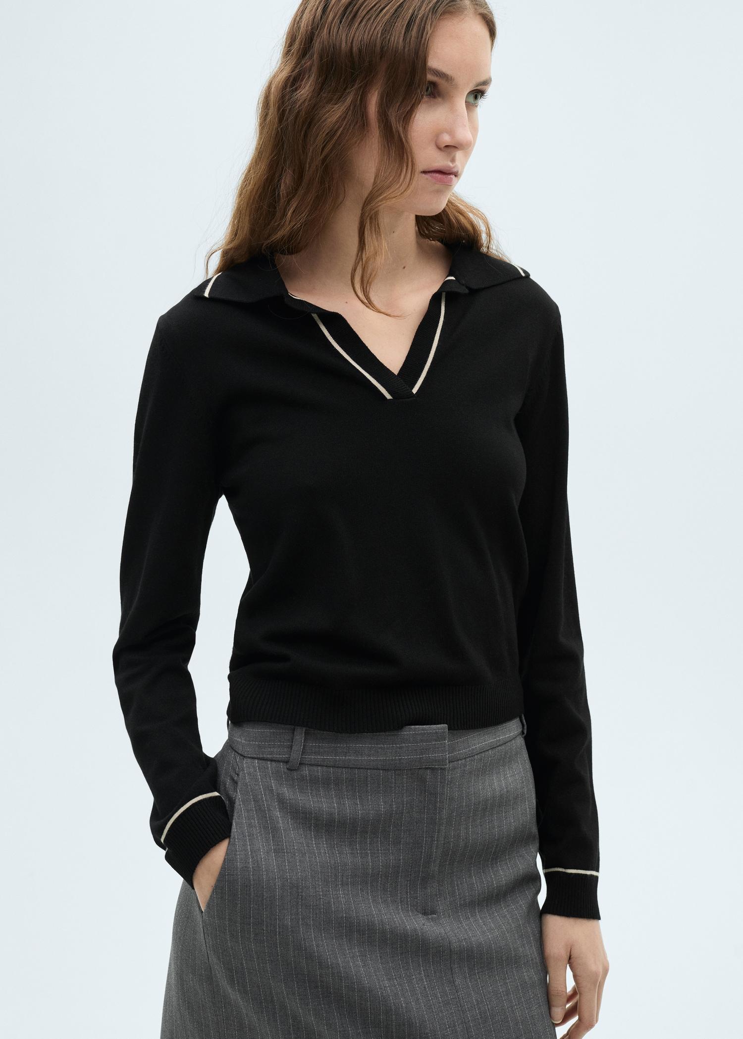 Sweater with contrasting lapels and trims - Women | MANGO USA Product Image
