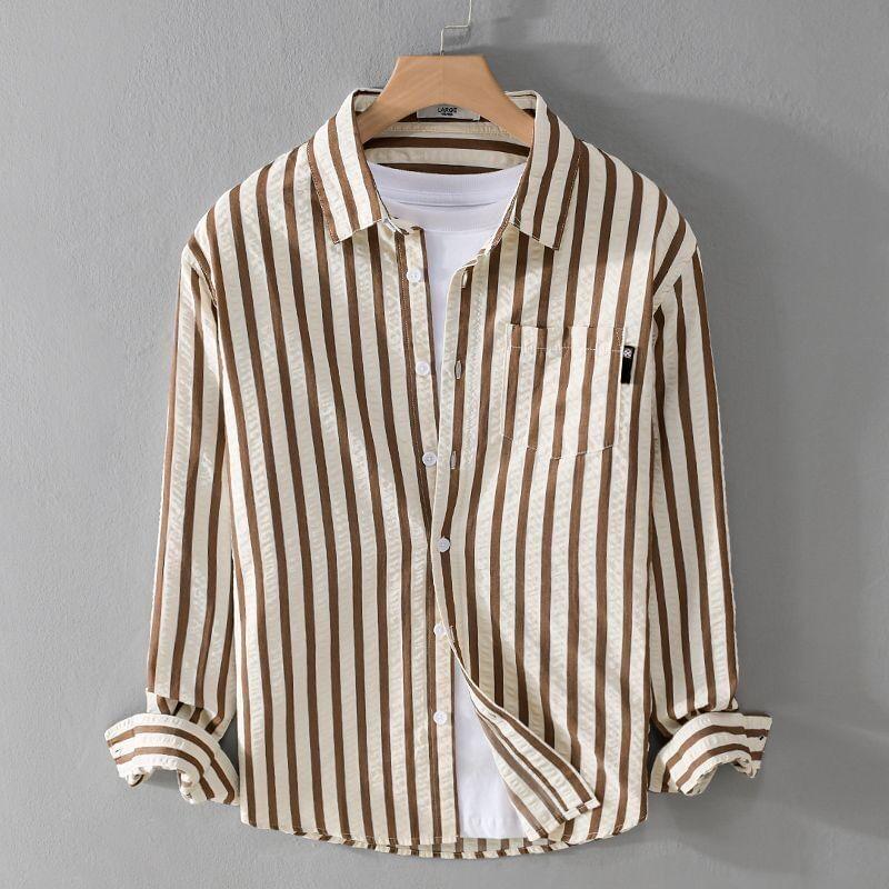 Long Sleeve Collared Striped Shirt Product Image