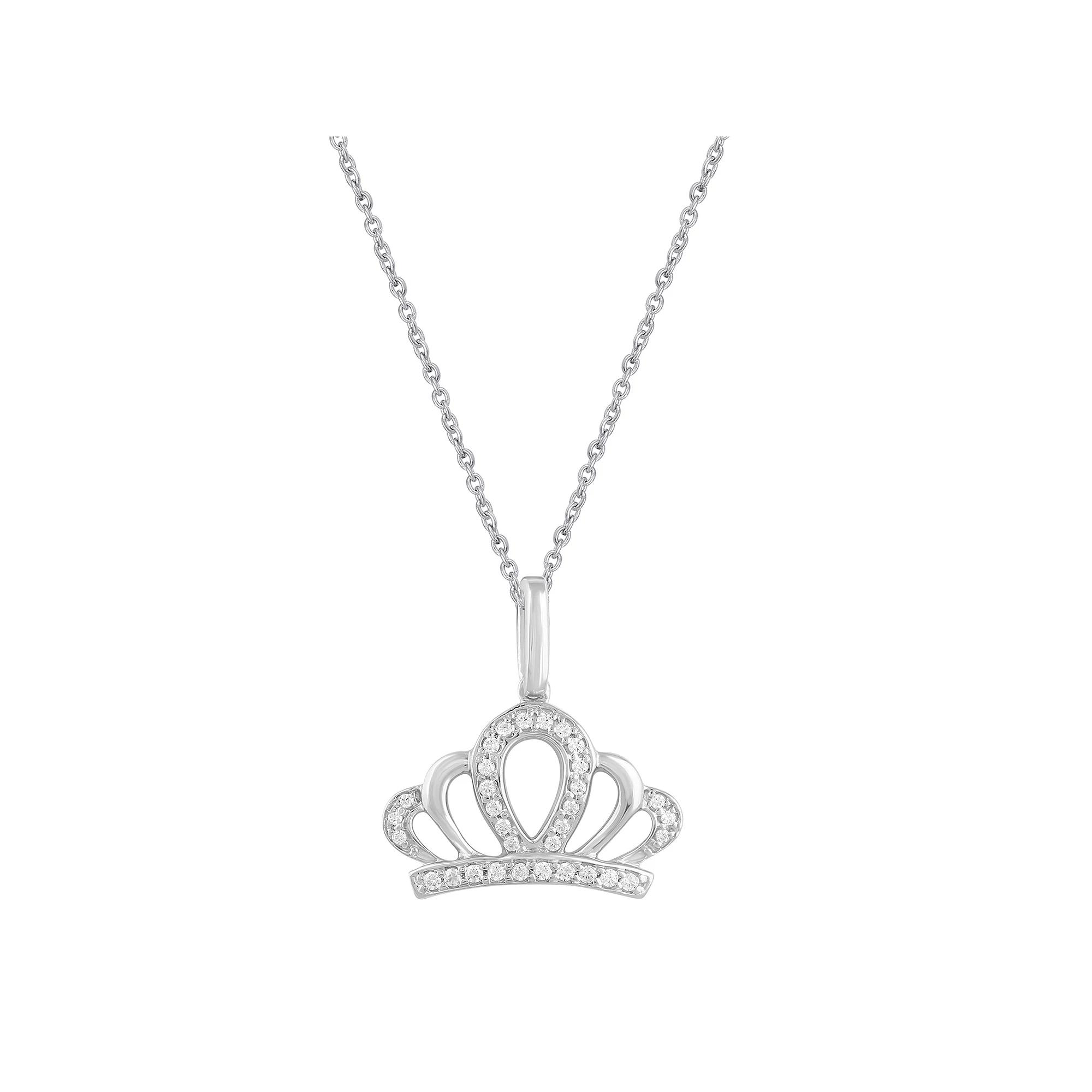 Royal Aura Sterling Silver 1/10 Carat T.W. Diamond Crown Pendant Necklace, Women's, Size: 18" Product Image