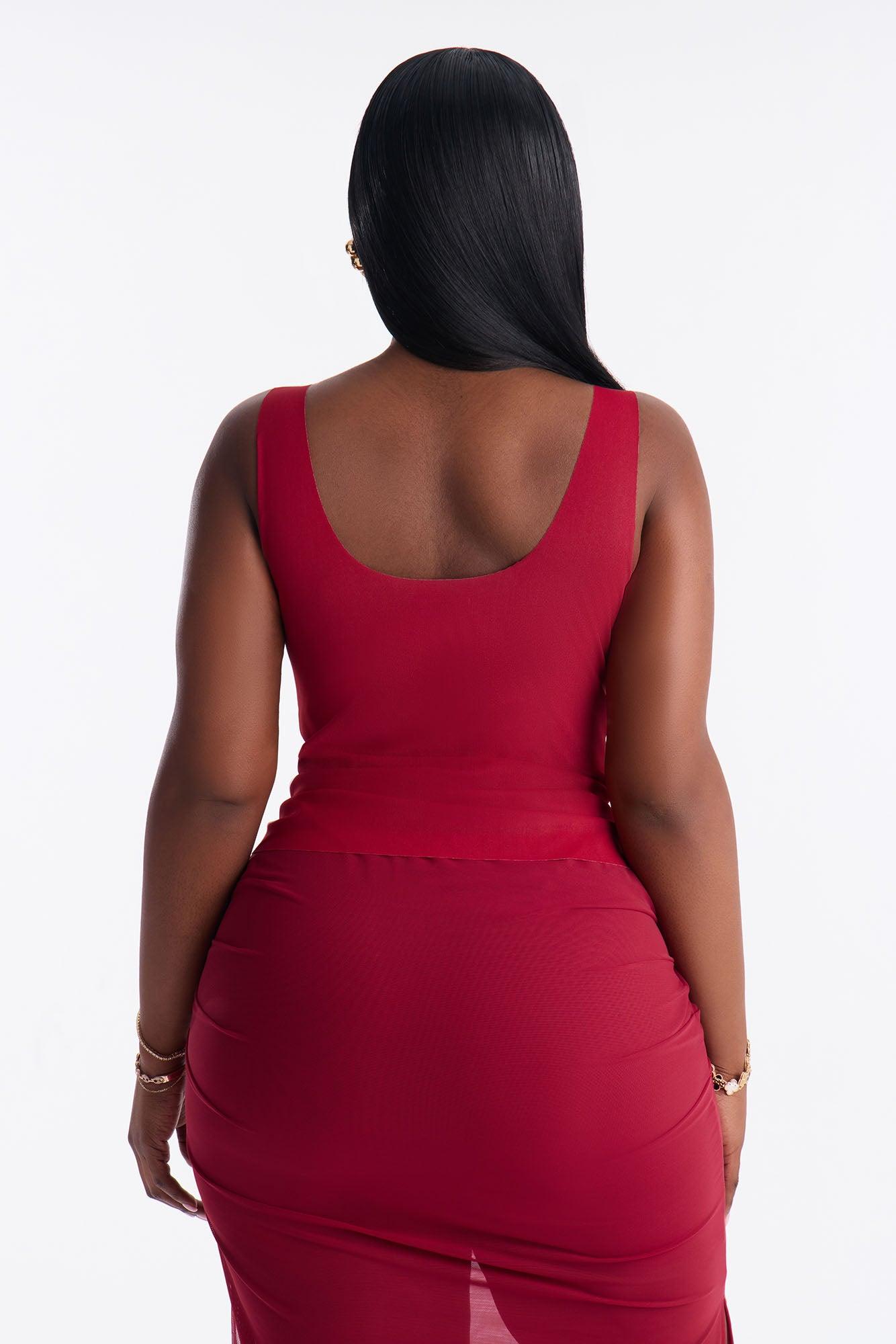 Power Mesh Low Scoop Back Sleeveless Top - DarkRed Female Product Image