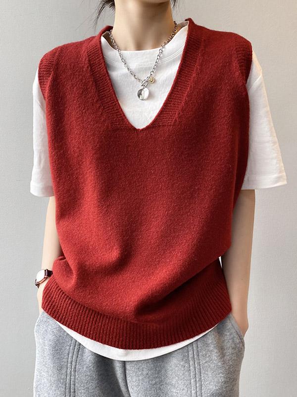 Simple 9 Colors V-Neck Loose Sleeveless Vest Product Image