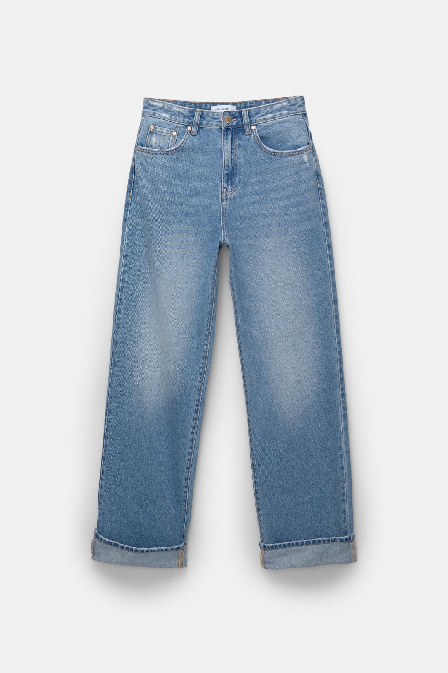 Straight-leg baggy jeans with turn-up hems Product Image