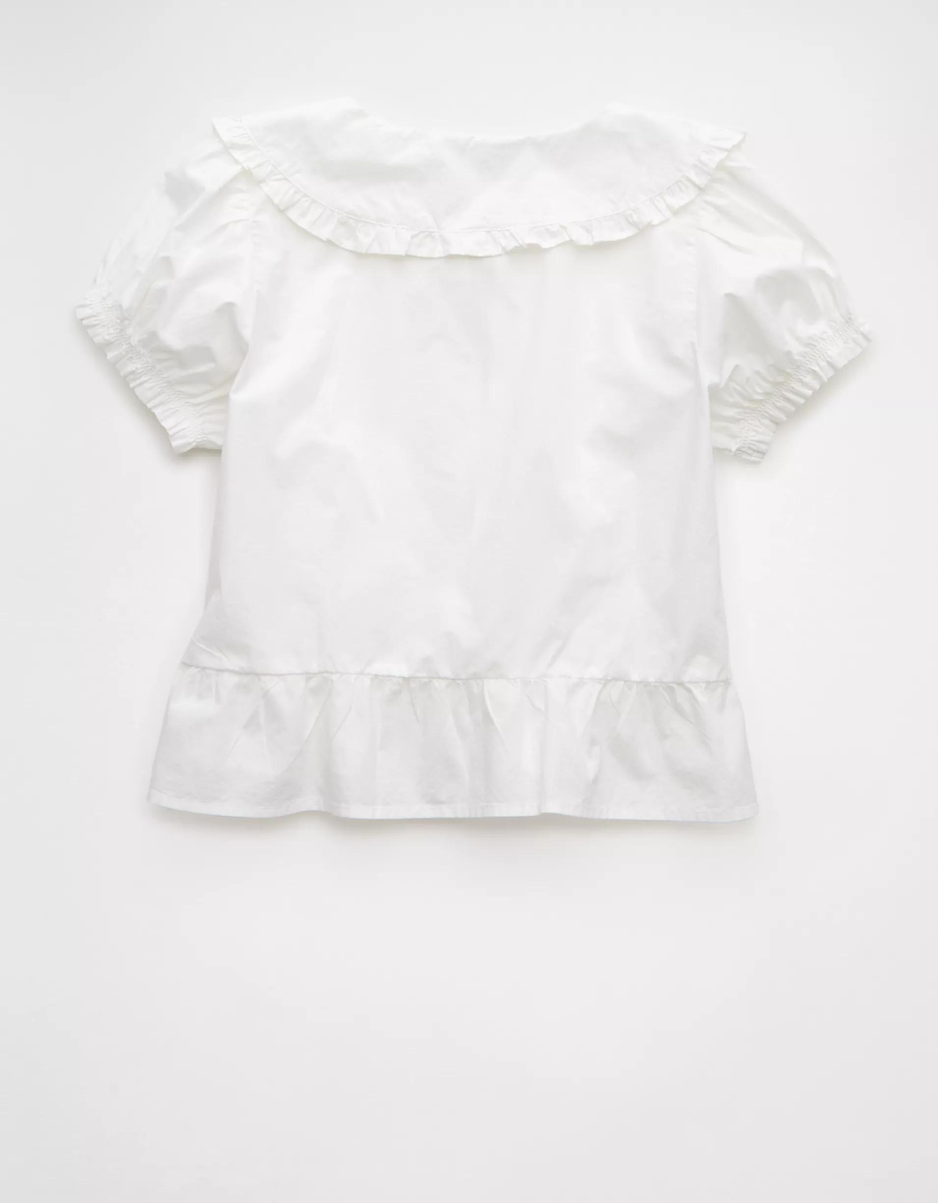 AE Collared Puff Sleeve Tie Front Blouse Product Image