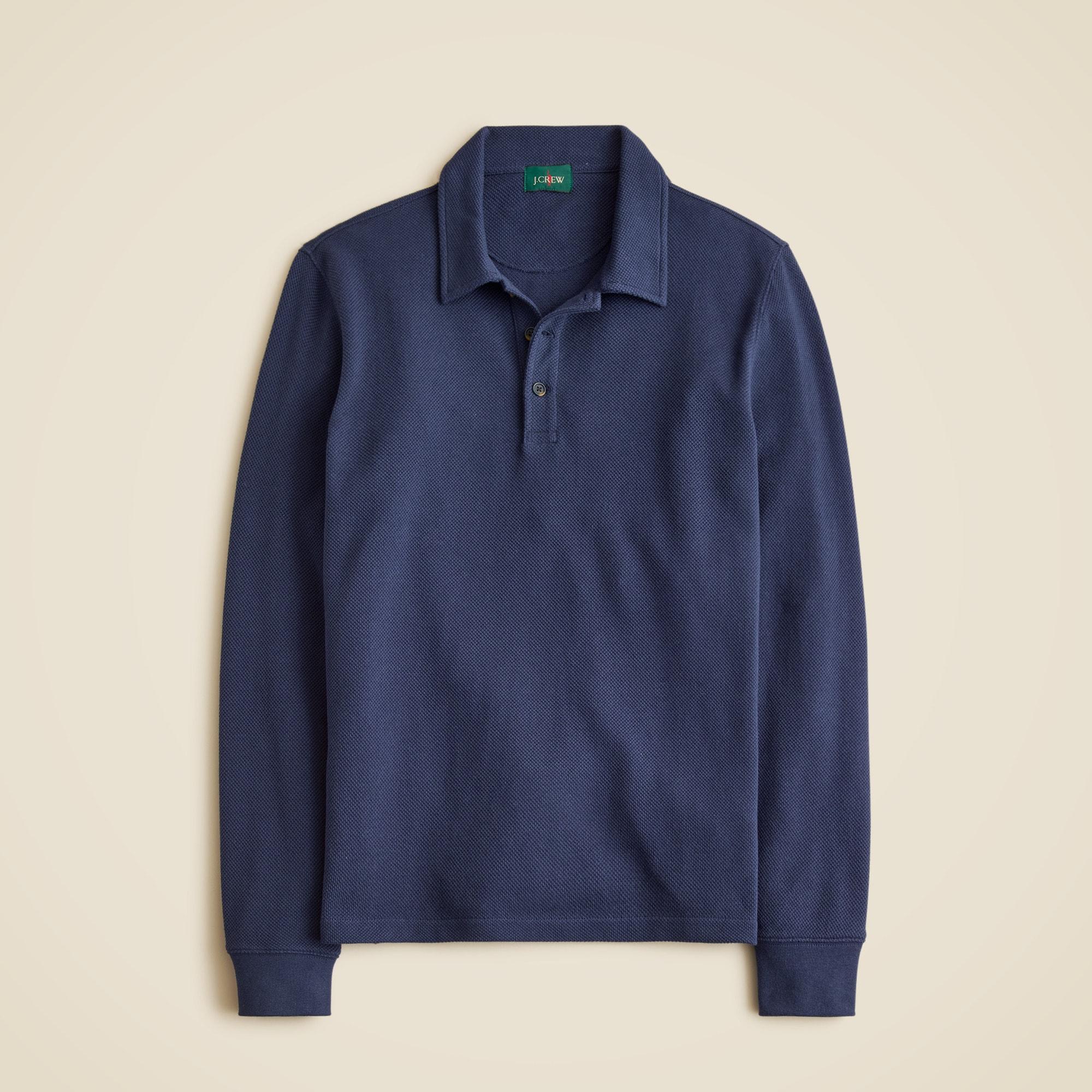 Long-sleeve macropiqué polo shirt Product Image