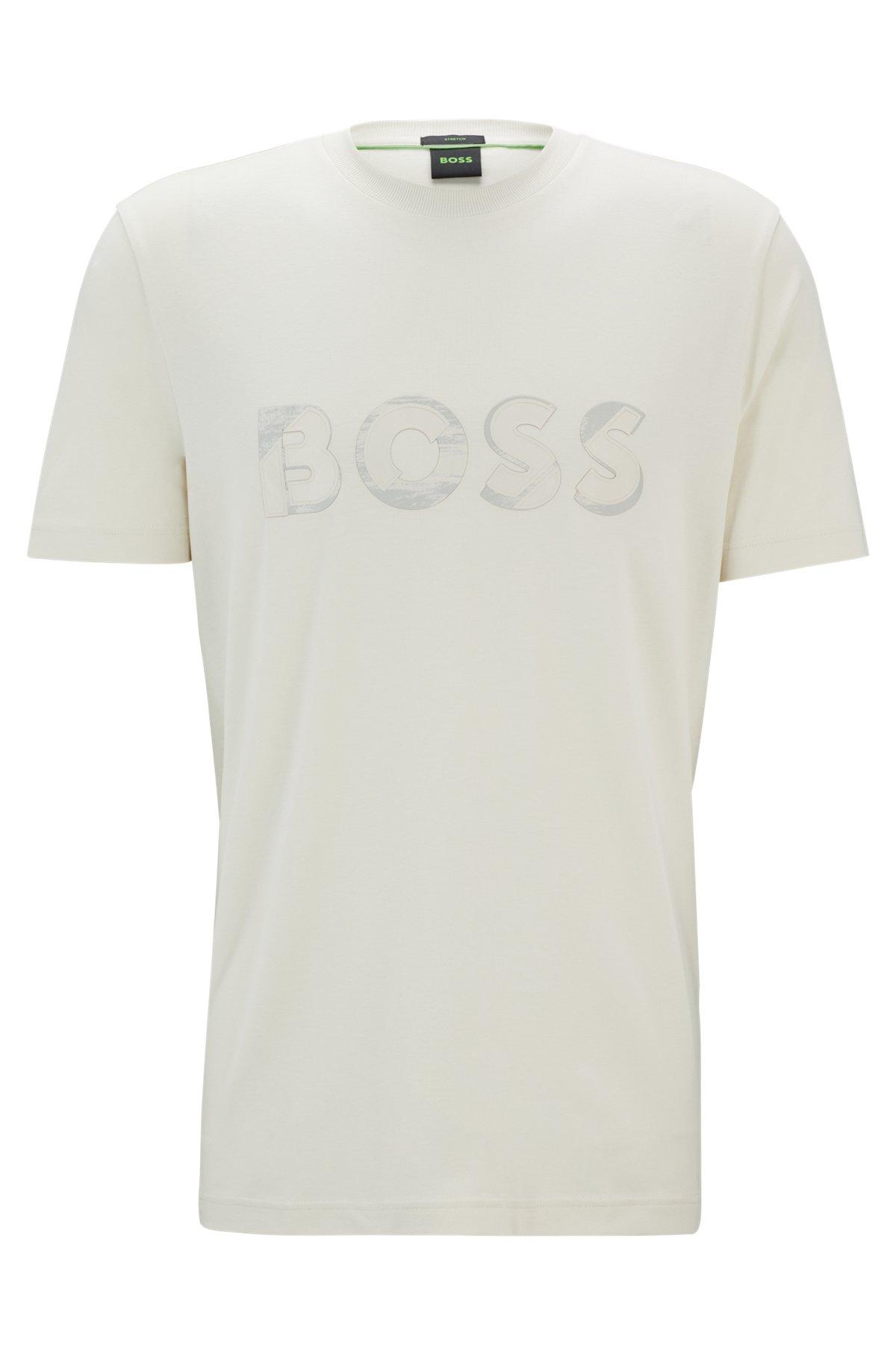 Stretch-cotton short-sleeved T-shirt with logo artwork Product Image