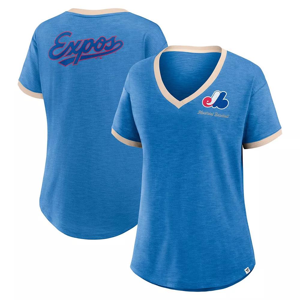 Women's Fanatics Blue Montreal Expos Cooperstown Collection Binge Worthy Stadium Slub V-Neck T-Shirt,  Product Image