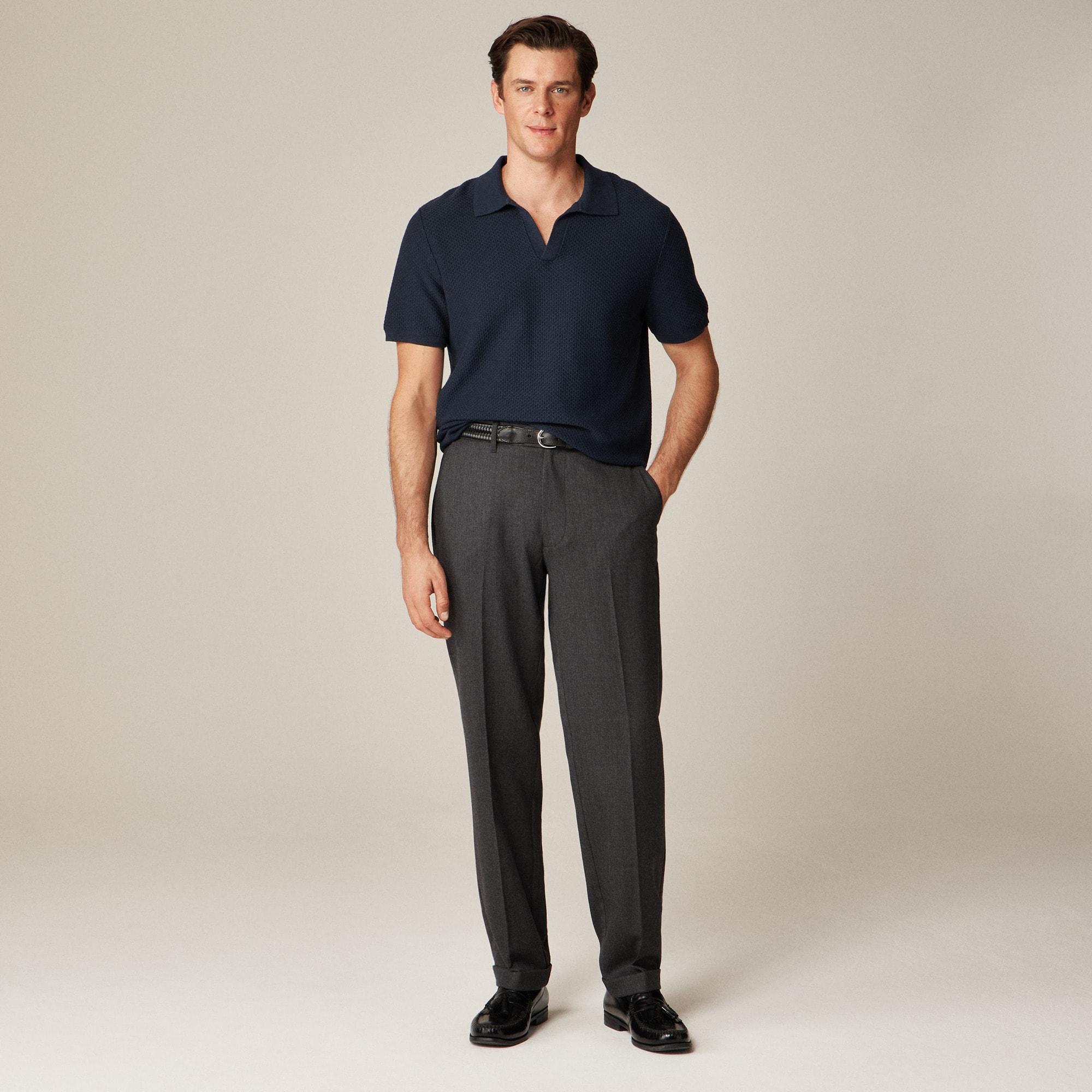 Short-sleeve textured-stitch cotton johnny-collar sweater-polo Product Image