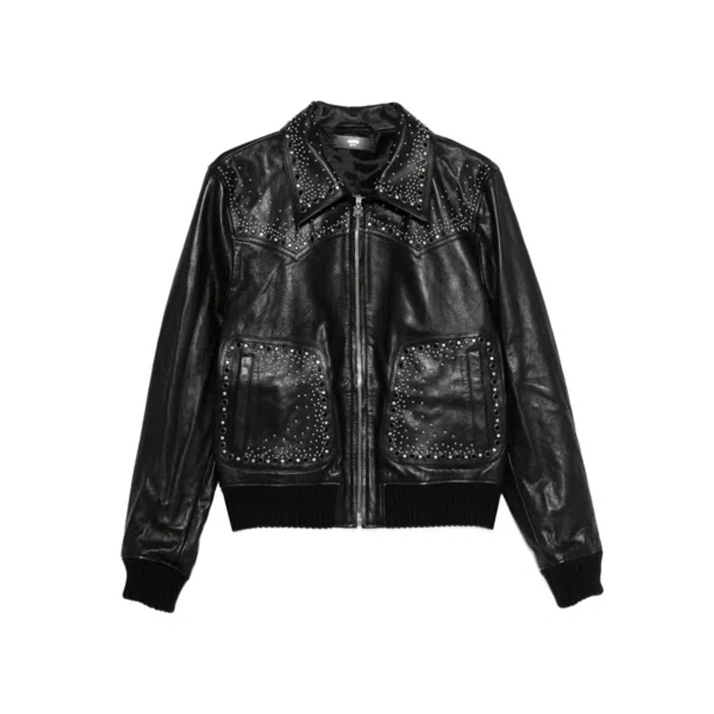 AMIRI Crystal Embellished Leather Western Jacket In Black Product Image