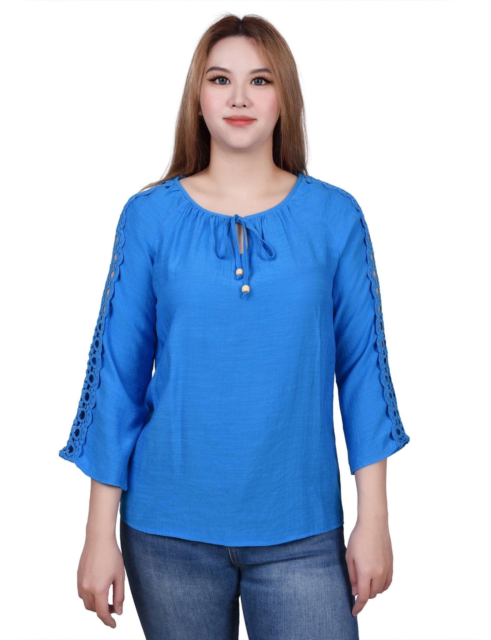 3/4 Length Sleeve Crochet Detail Blouse Product Image