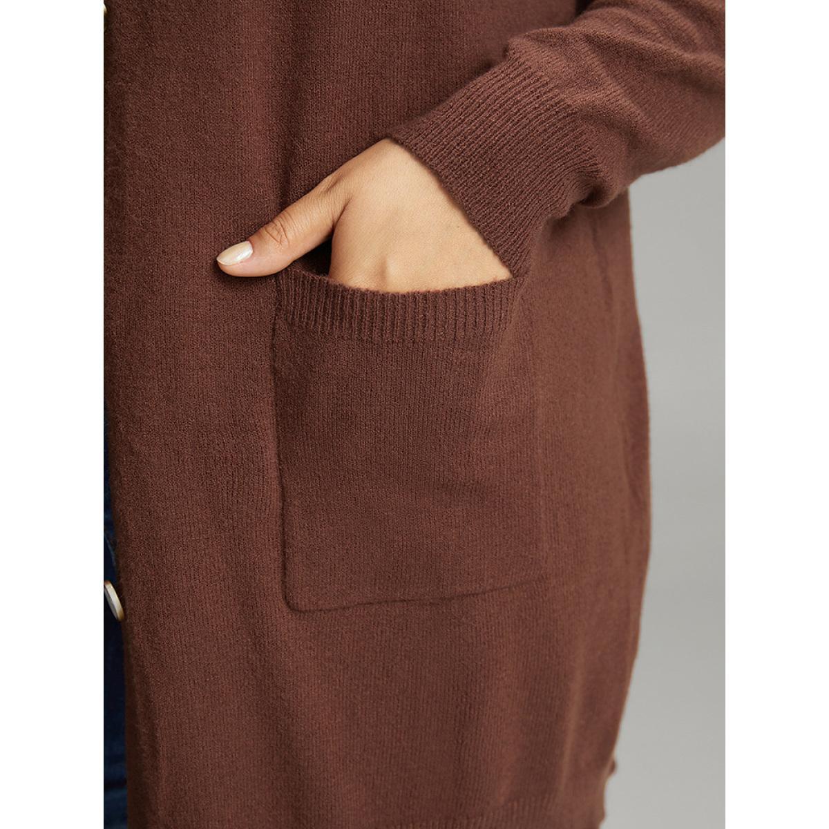 Plus Size Supersoft Essentials Anti-Pilling Contrast Button Up Pullover Brown Women Casual Loose Long Sleeve Dailywear Cardigans BloomChic 18-20/2X Product Image