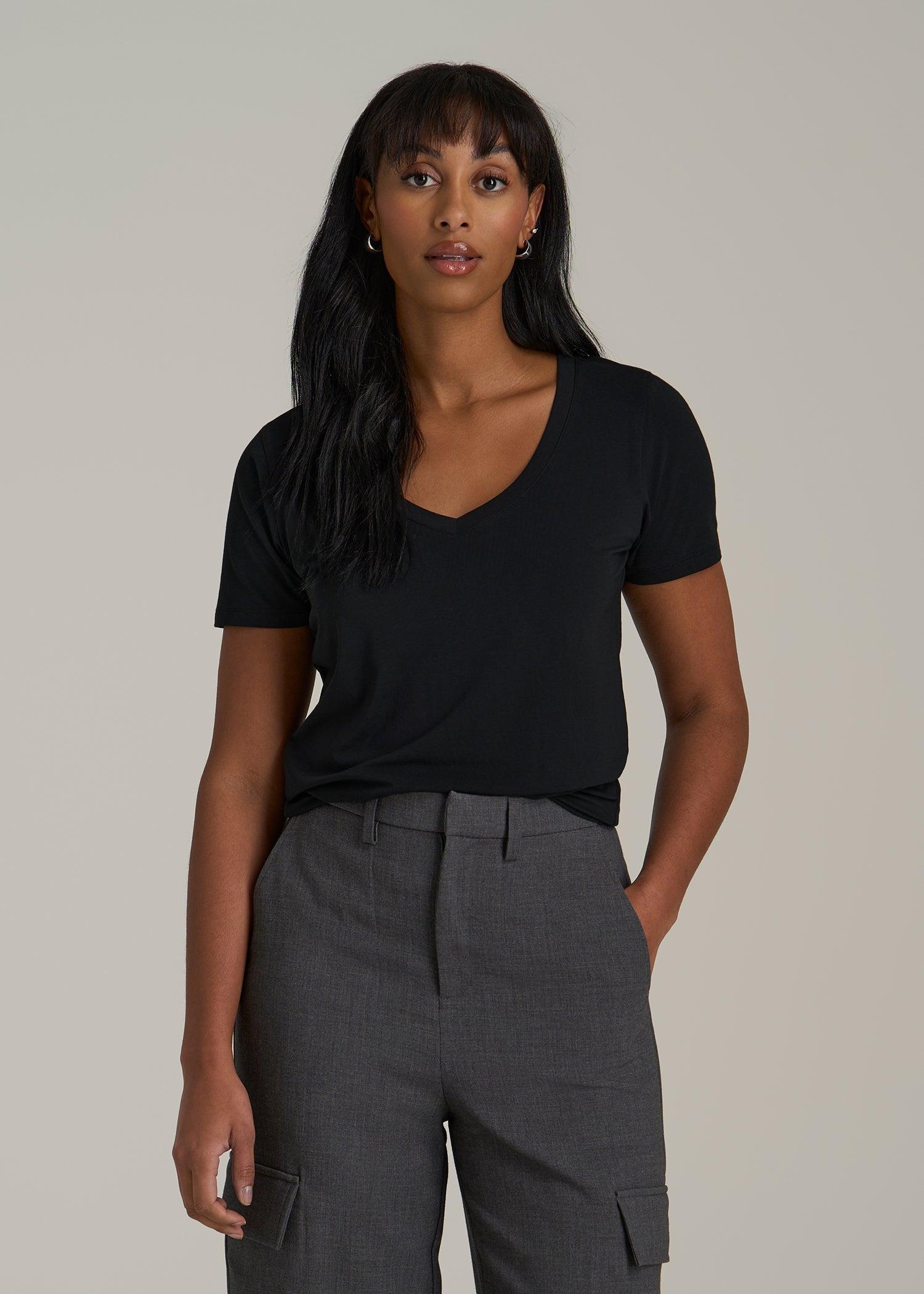 Scoop V-Neck Tee for Tall Women in Black Female Product Image