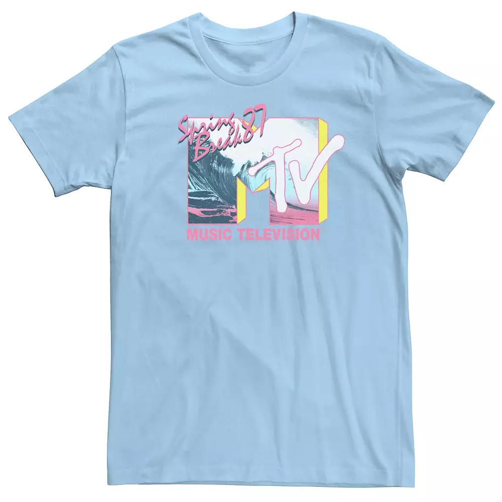 Men's MTV Spring Break '87 Tidal Wave Logo Short Sleeve Tee, Size: Large, Light Blue Product Image