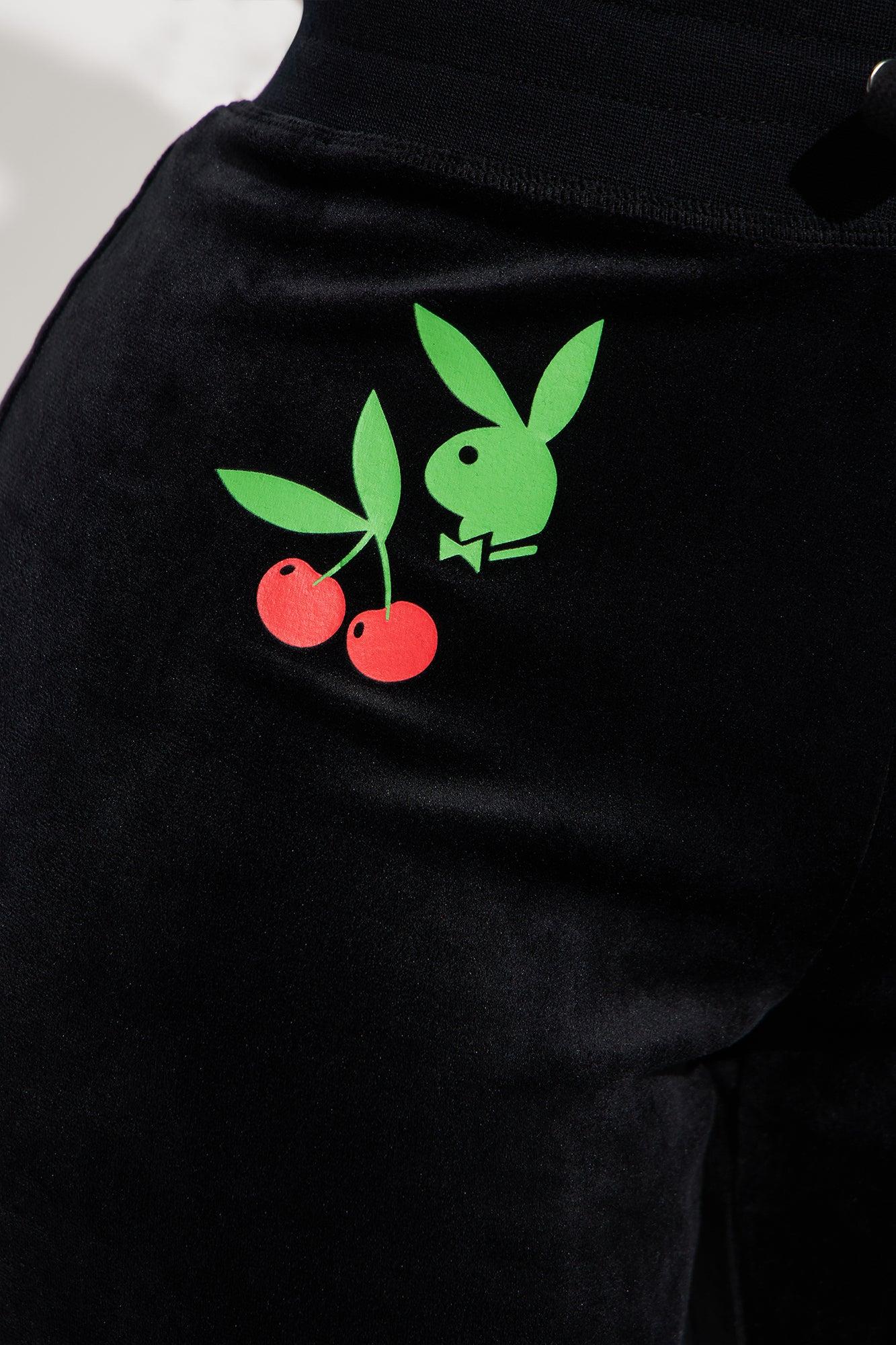 Playboy Cherry Velour Wide Leg Pant - Black Product Image