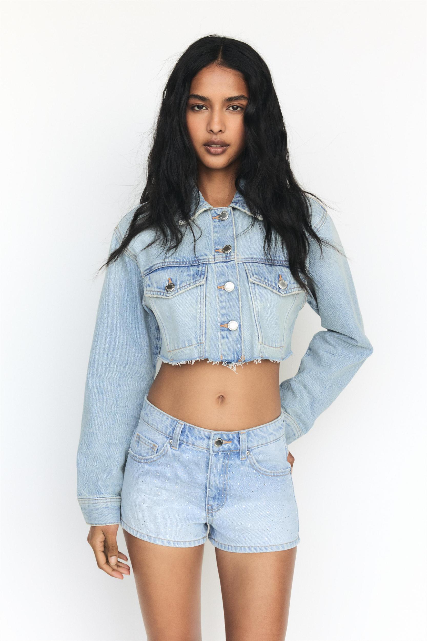 Rhinestone denim shorts Product Image