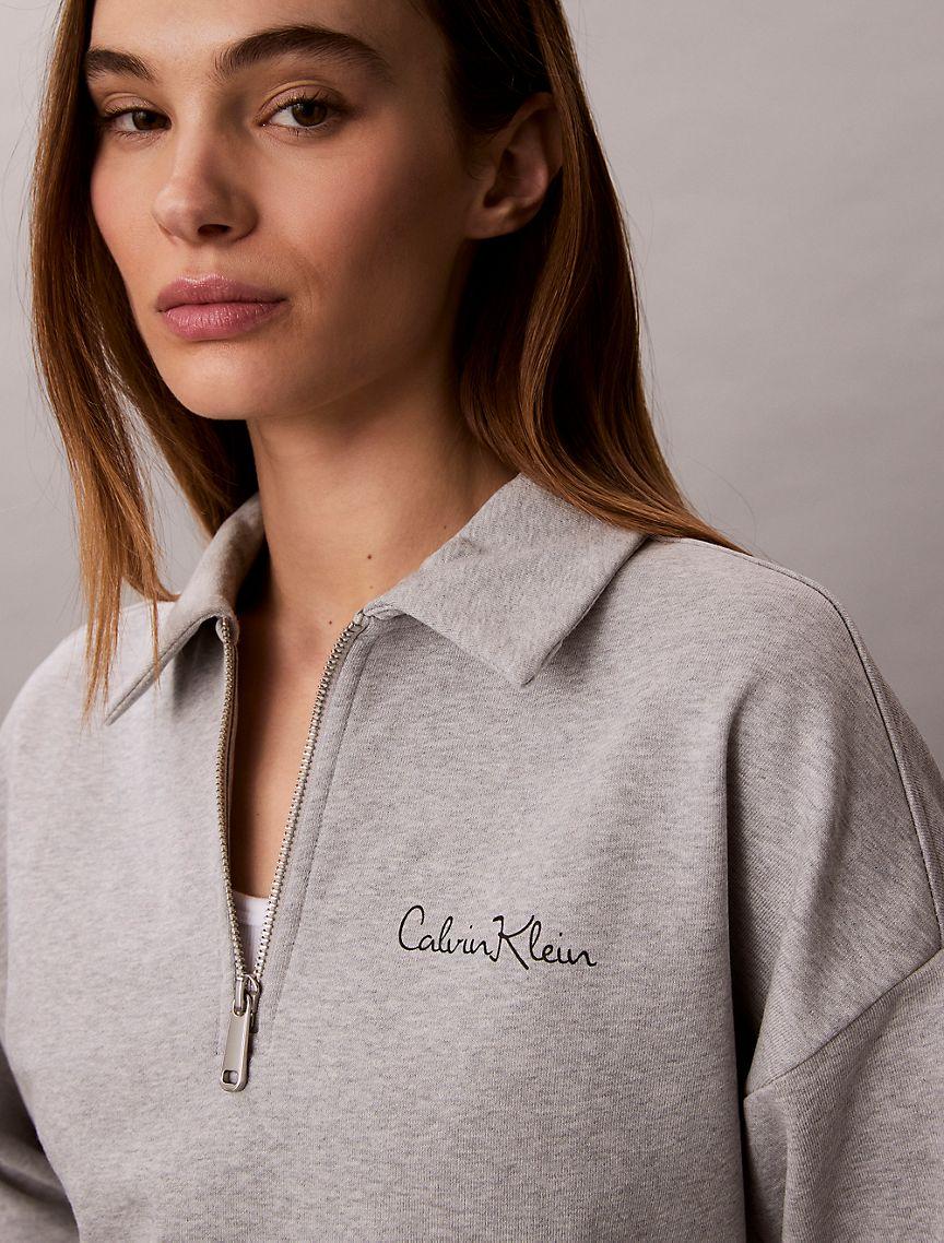 French Terry Script Logo Graphic Quarter Zip Sweatshirt Product Image