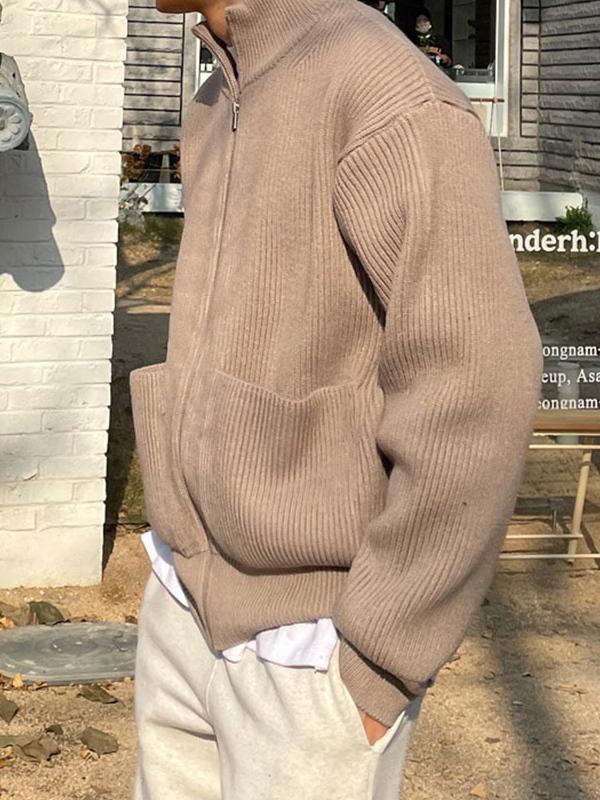 Men's Solid Dual Pocket Zip Up Sweater Product Image