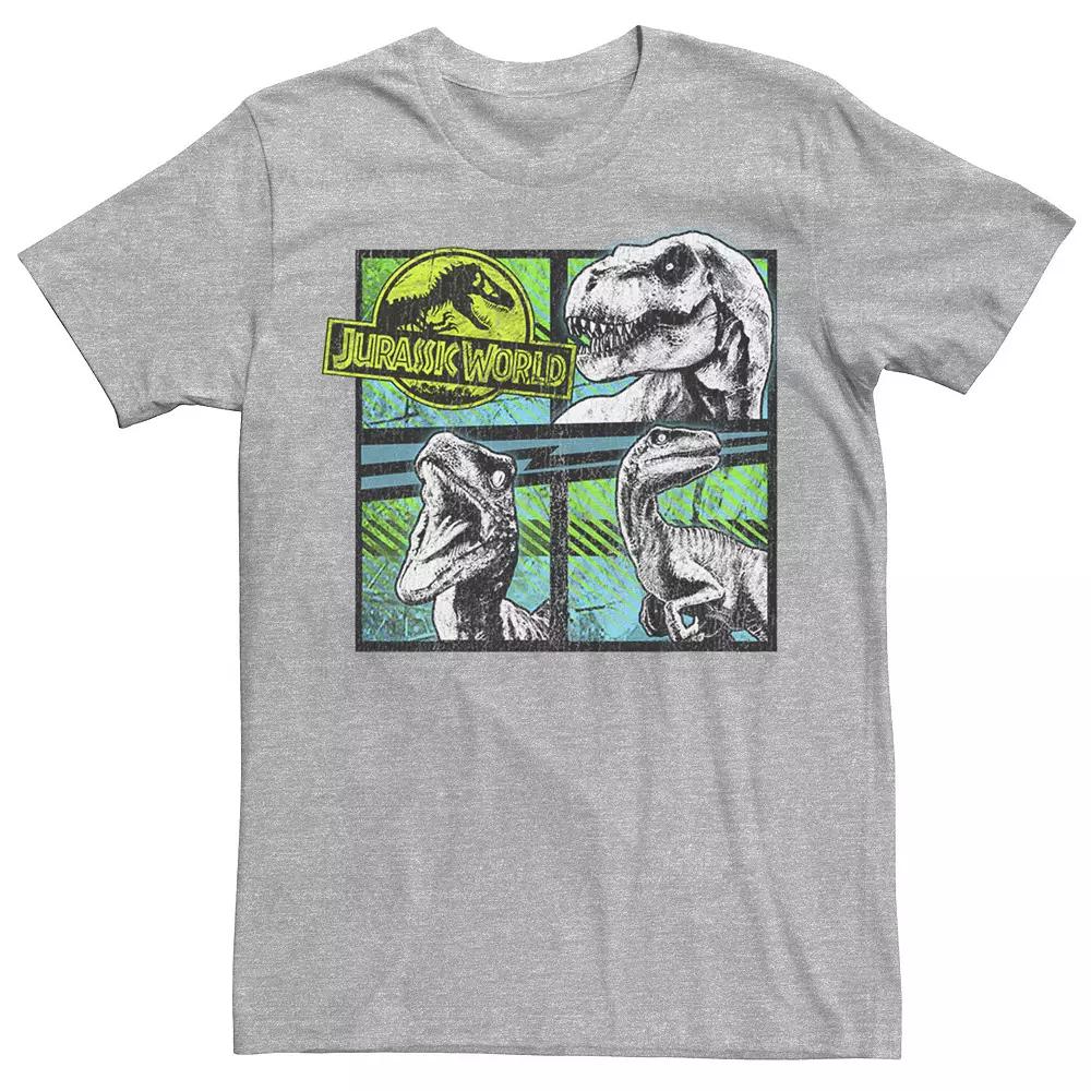 Men's Jurassic World Dinosaurs Group Of 3 Neon Graphic Tee, Size: Medium, Athletic Grey Product Image