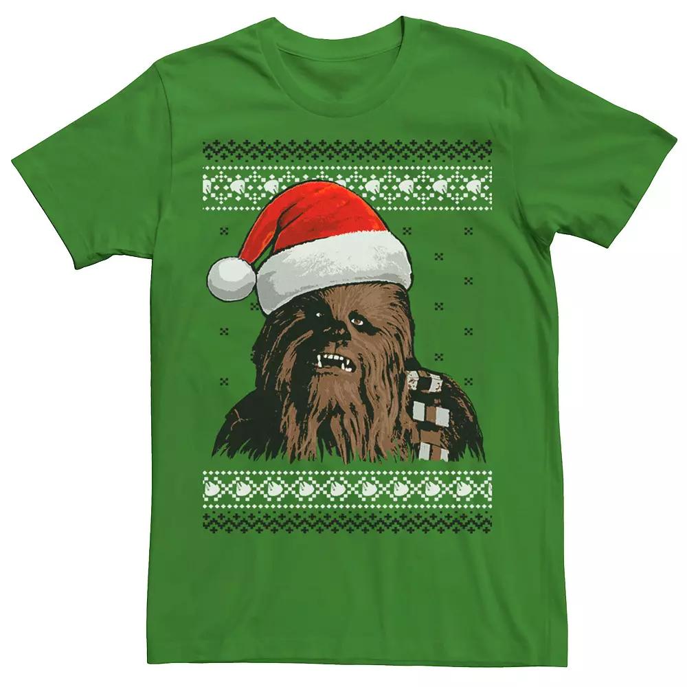 Men's Star Wars Chewie Santa Hat Ugly Christmas Sweater Graphic Tee,  Product Image
