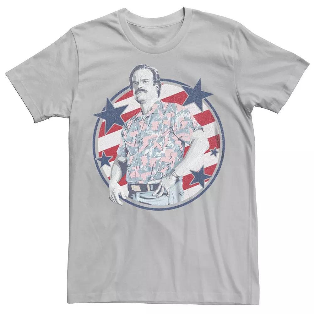 Men's Stranger Things Chief Hopper Stars And Stripes Graphic Tee, Size: Small, Silver Product Image