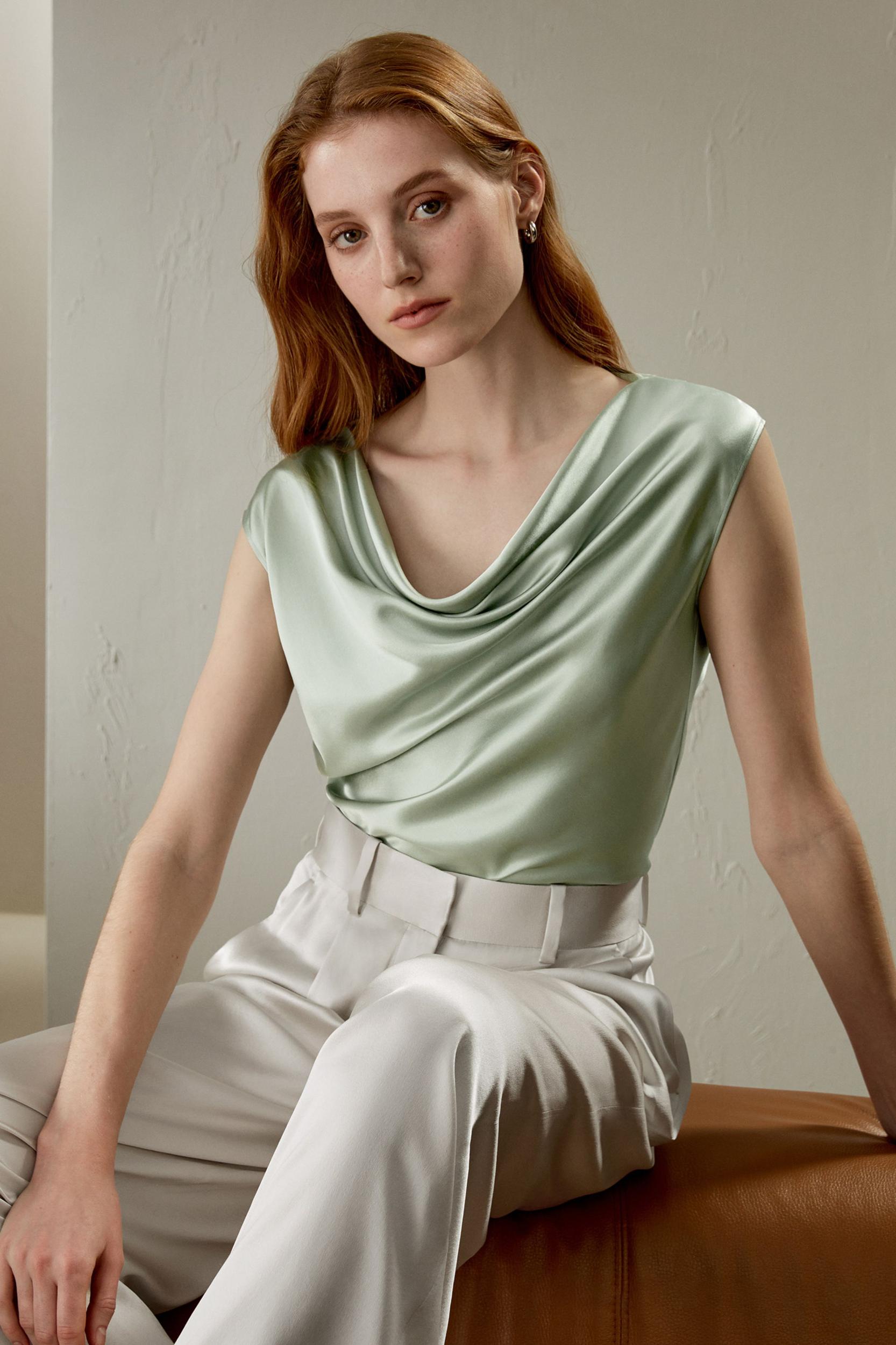 Silk Charmeuse Cowl Neck Top Product Image