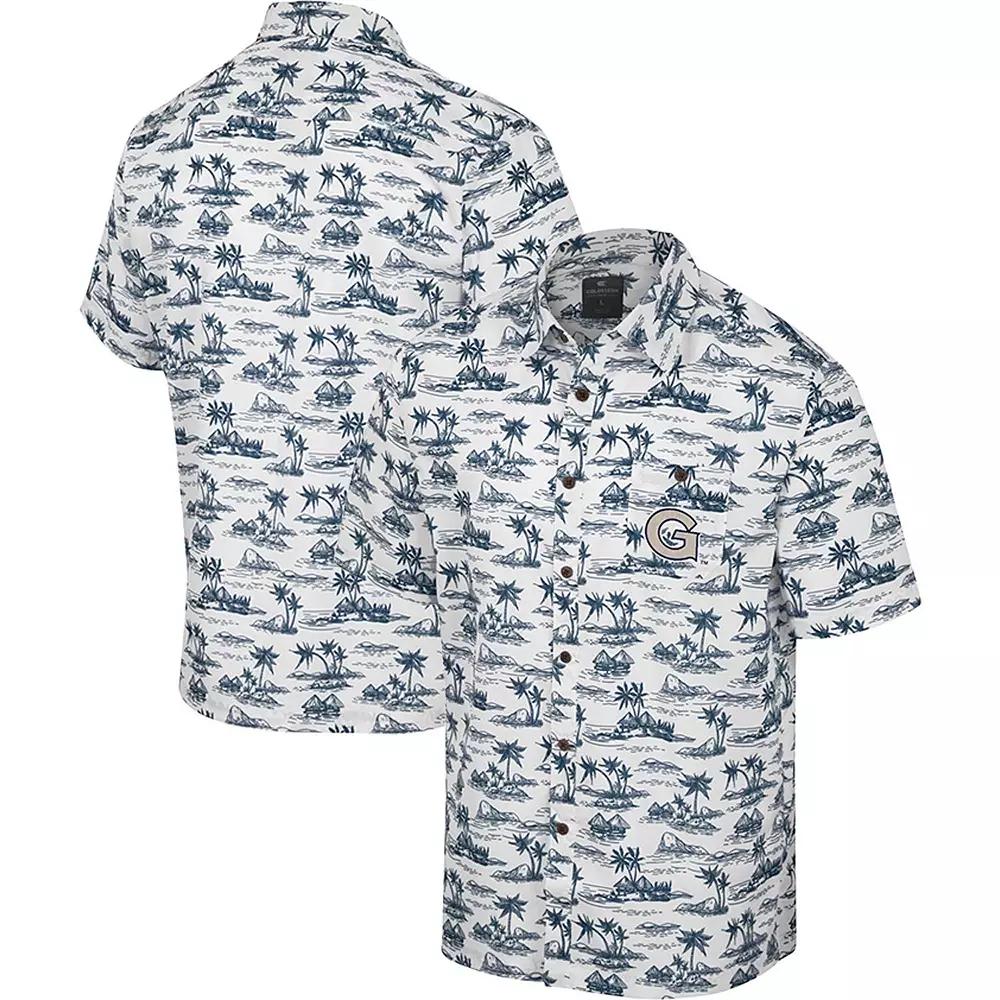 Men's Colosseum White Georgetown Hoyas Spontaneous is Romantic Camp Button-Up Shirt, Size: 3XL, Grg White Product Image