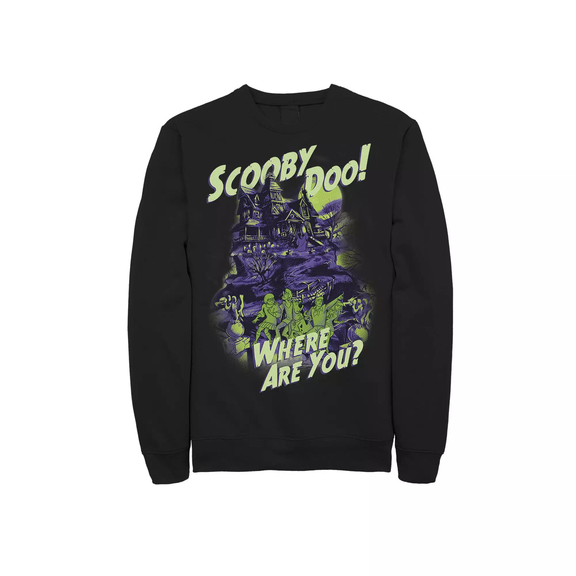 Big & Tall Scooby-Doo Where Are You Mystery Gang Spooky House Fleece Graphic Pullover, Men's, Size: 5XL, Black Product Image