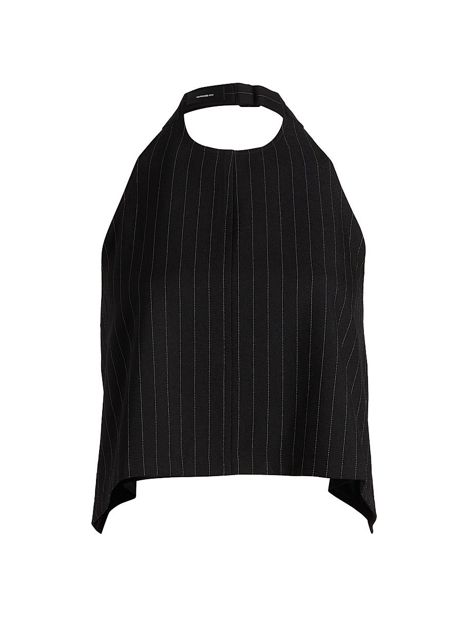 Womens Pinstripe Backless Halter Top Product Image