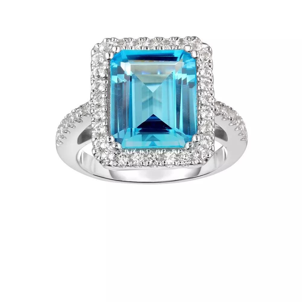Oro Leoni Sterling Silver Blue & White Topaz Halo Ring, Women's,  Product Image