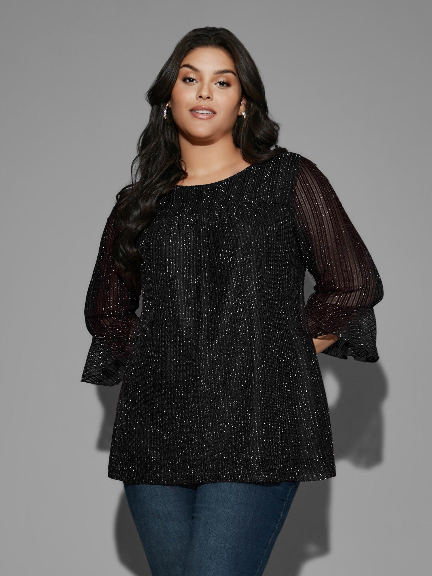 Glitter Gathered Patchwork Ruffles Top Female Product Image