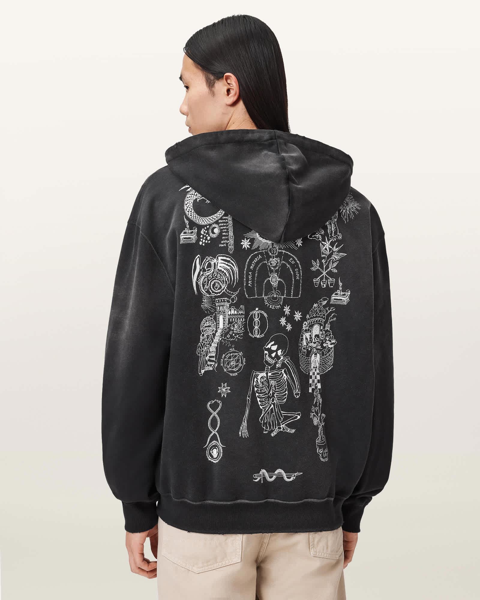 Terra Zip Through Hoodie Washed Black | ALLSAINTS US Product Image