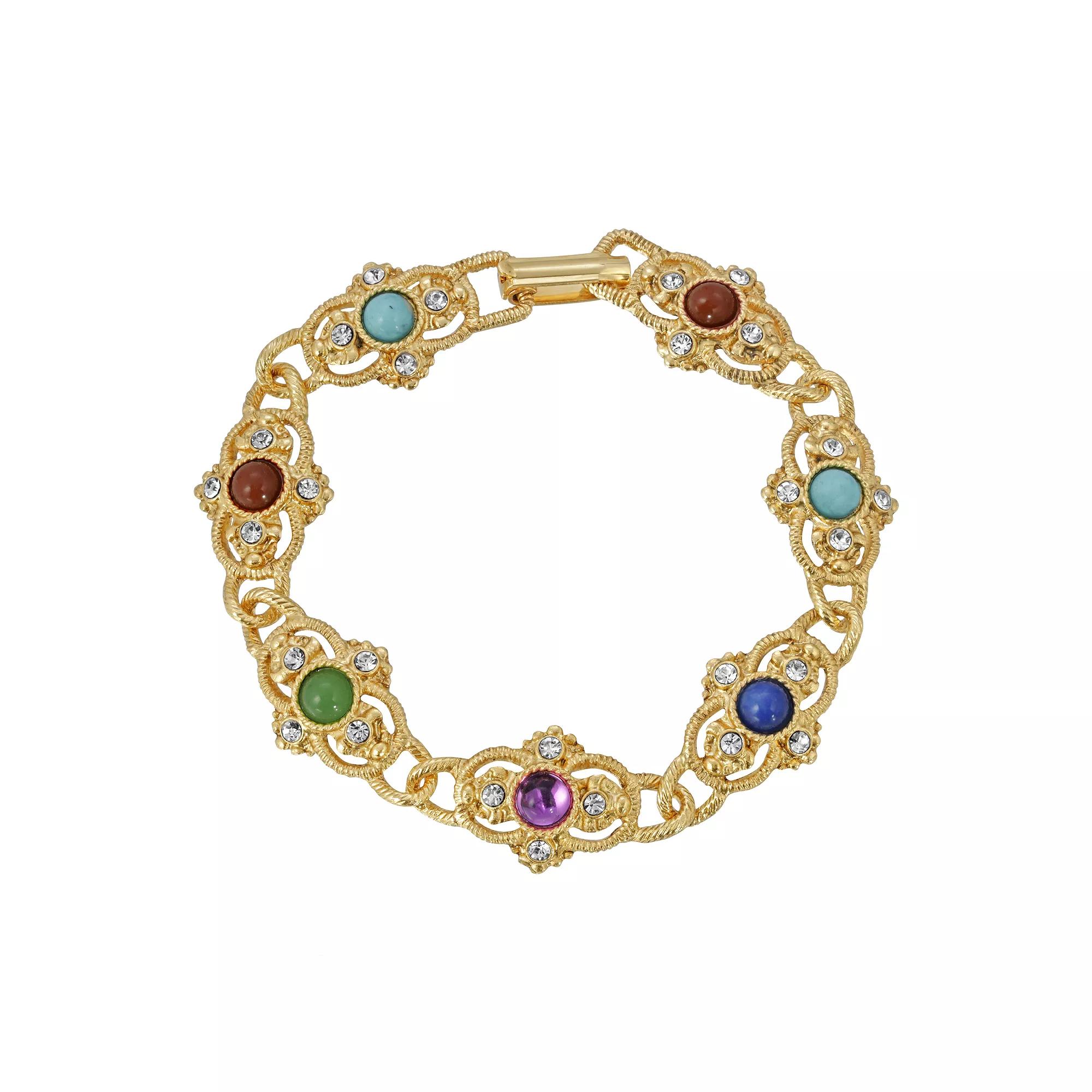 1928 Gold Tone Multi Color Simulated Stone Link Bracelet, Womens Product Image