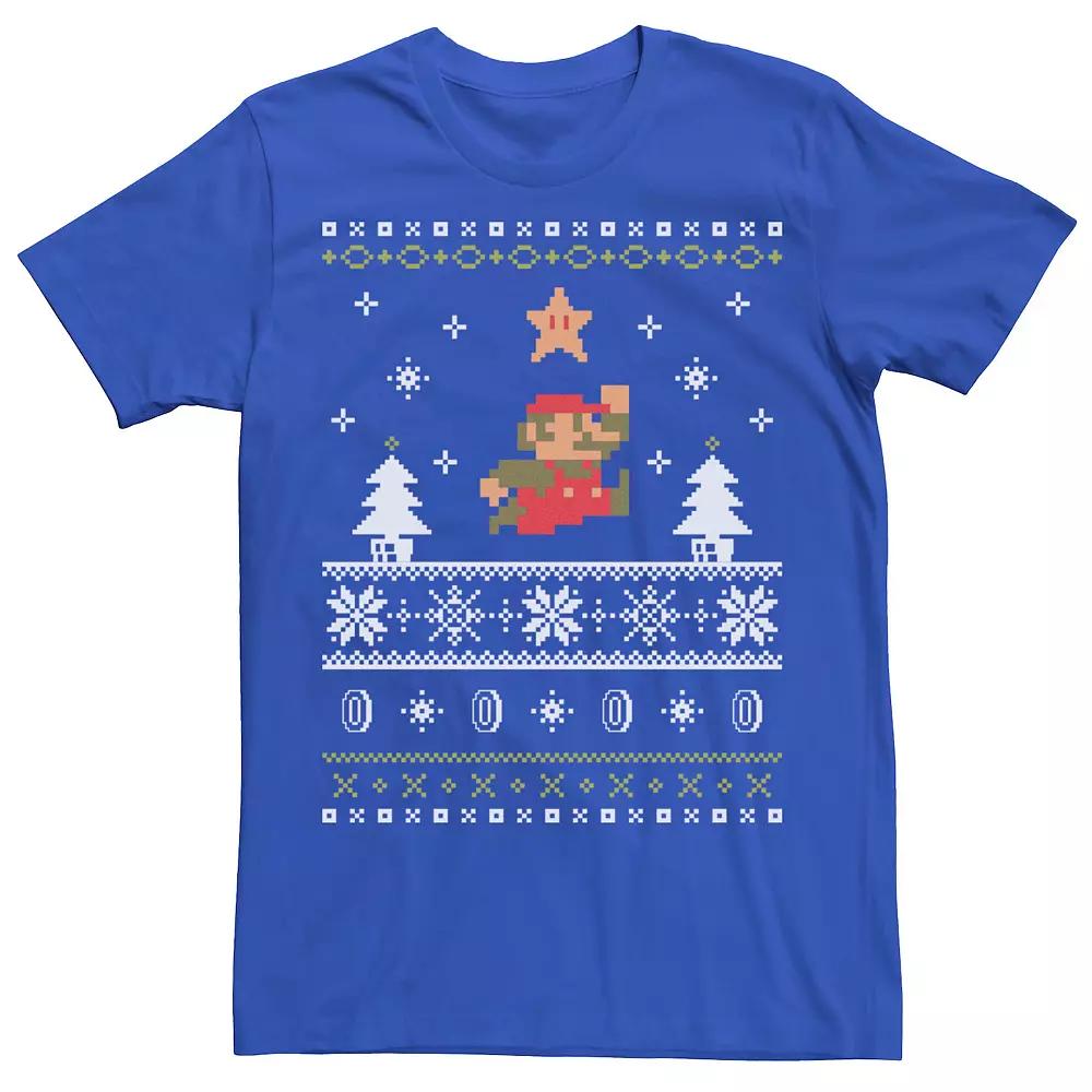 Men's Nintendo Super Mario Christmas Star Pixels Tee,  Product Image