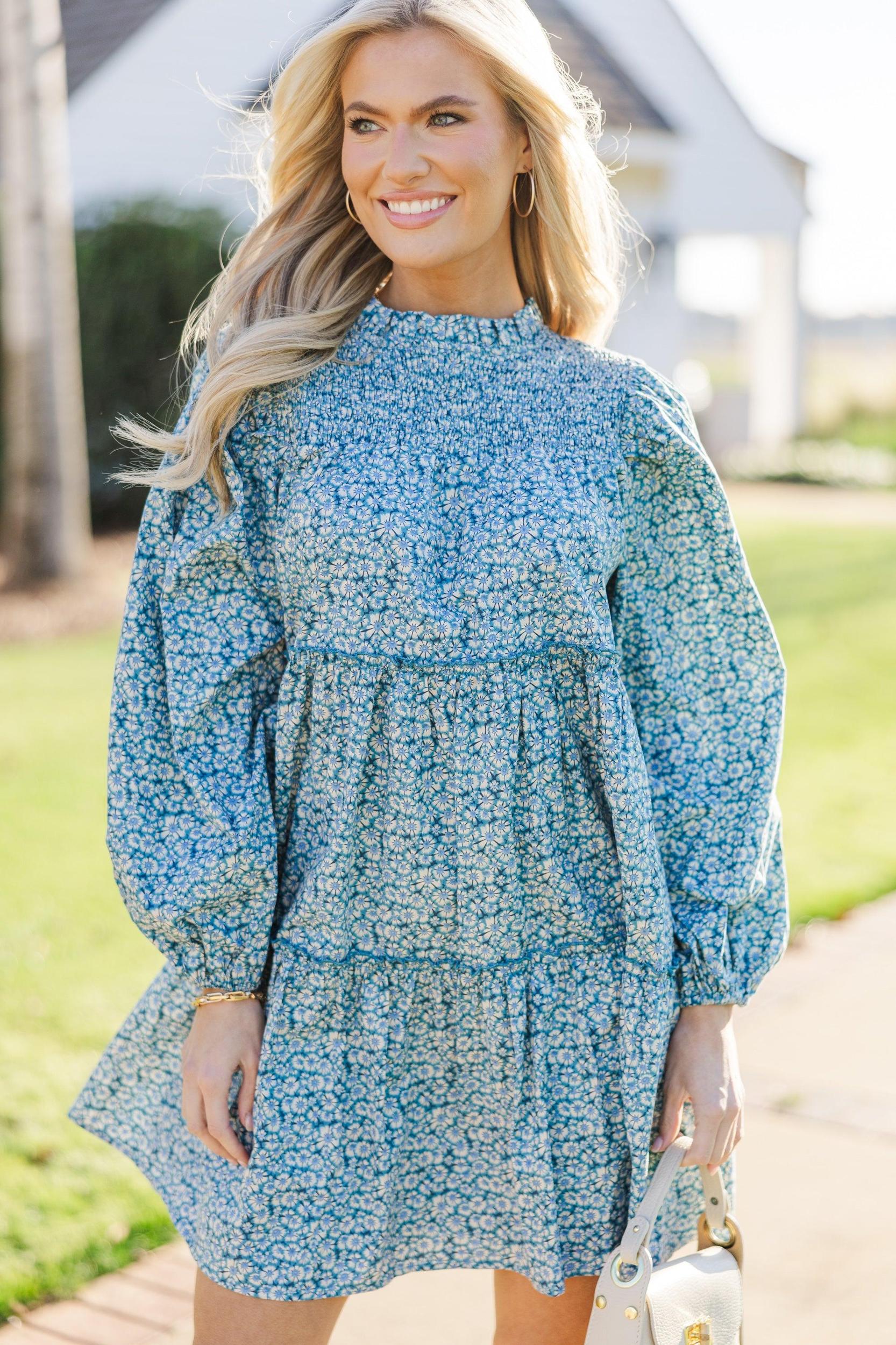 Be Your Best Blue Ditsy Floral Babydoll Dress Female Product Image