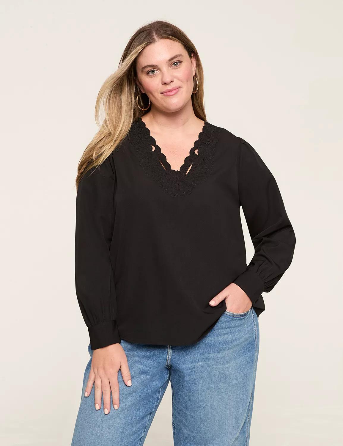 Lace-Trim Popover Blouse Product Image